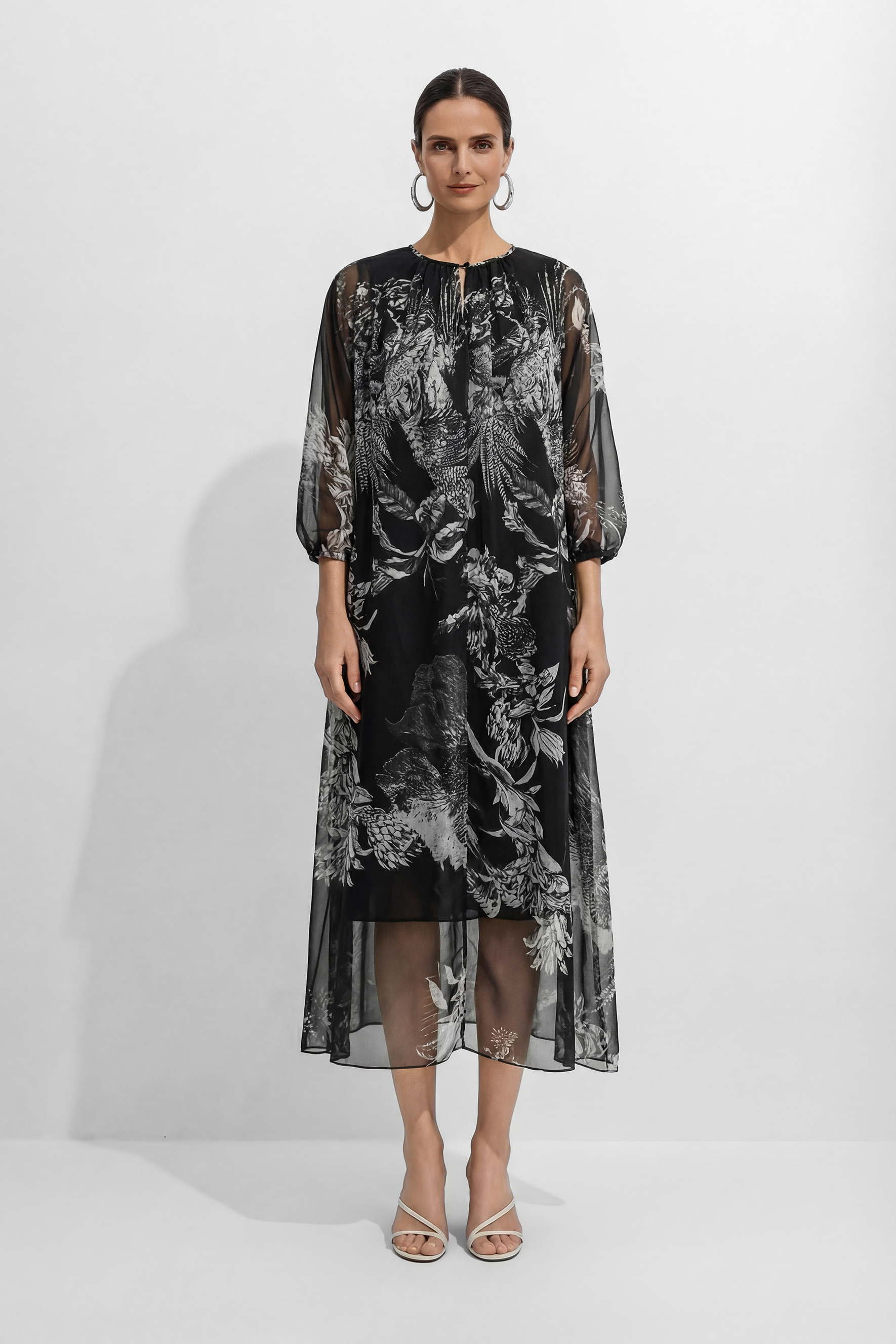 Shadow Garden Black Floral Print Puff Sleeve Maxi Dress