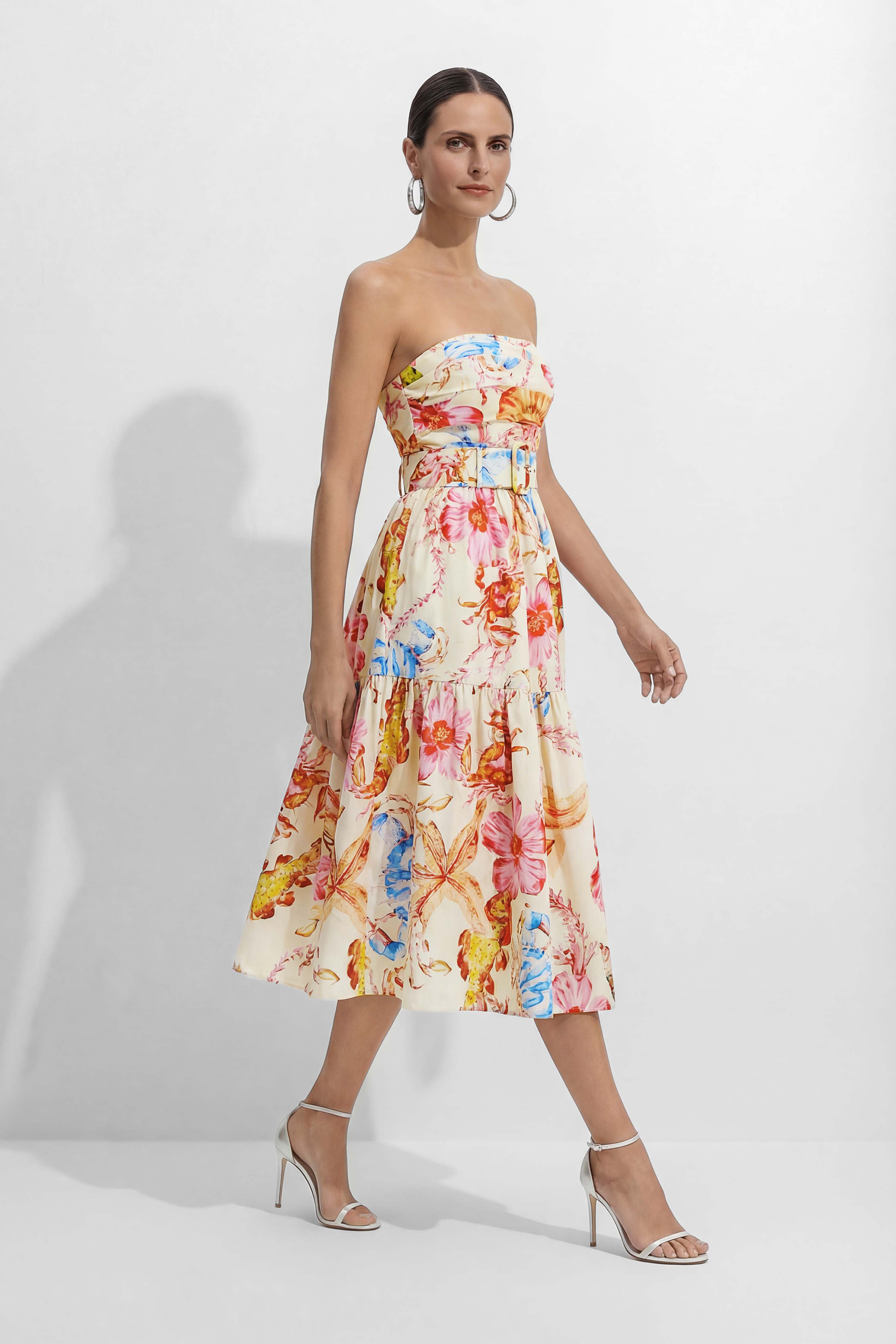 Sun Kissed Multi Printed Strapless Midi Dress