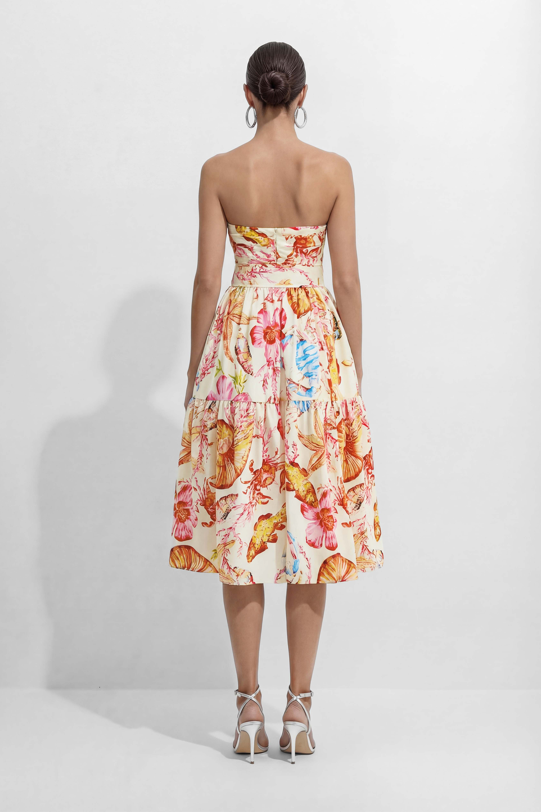 Sun Kissed Multi Printed Strapless Midi Dress