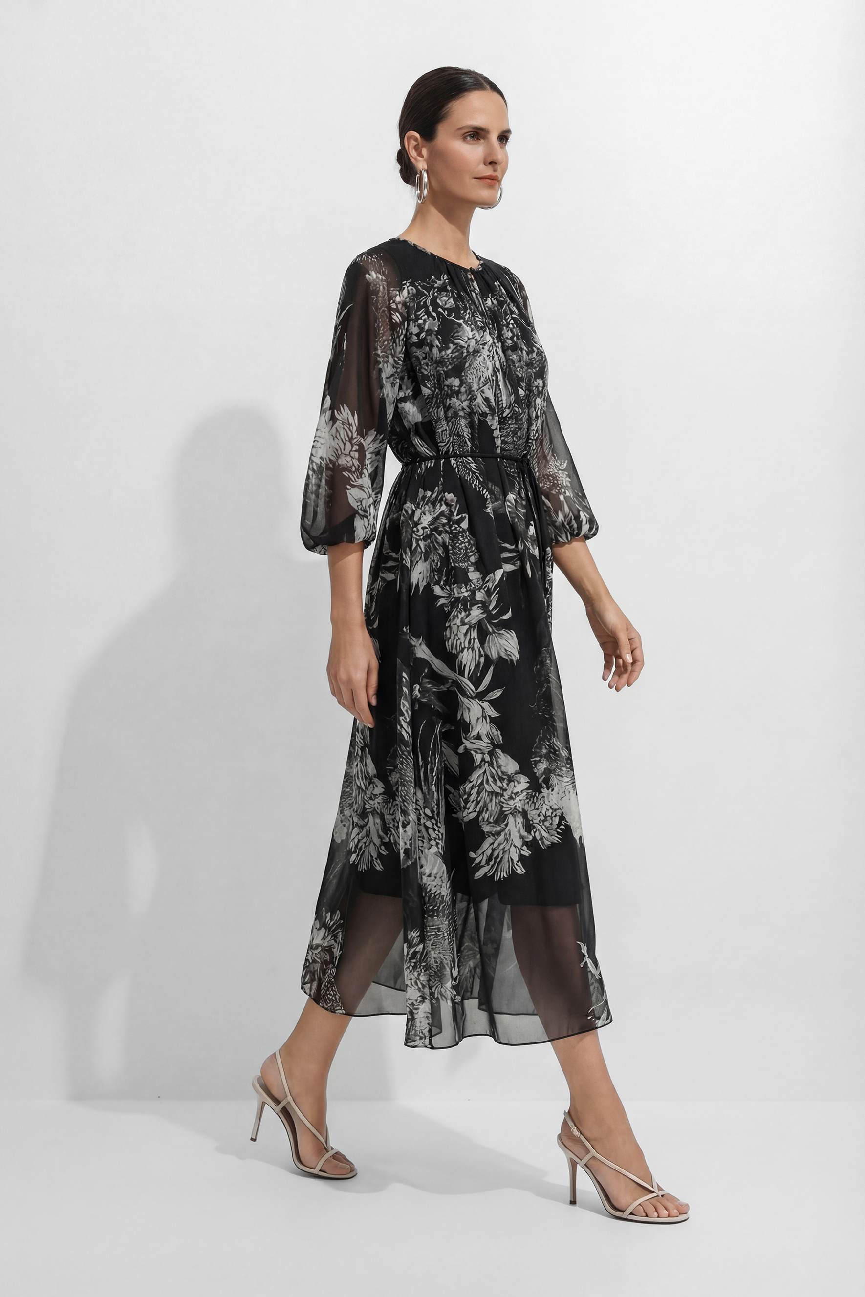 Shadow Garden Black Floral Print Puff Sleeve Maxi Dress