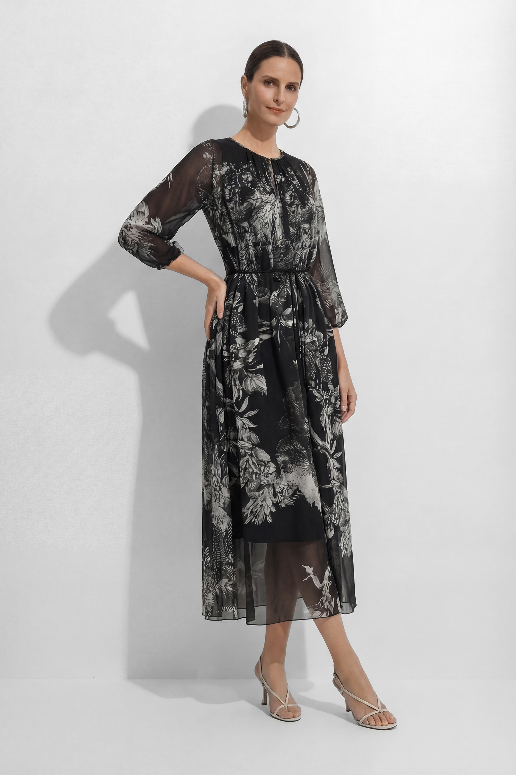 Shadow Garden Black Floral Print Puff Sleeve Maxi Dress