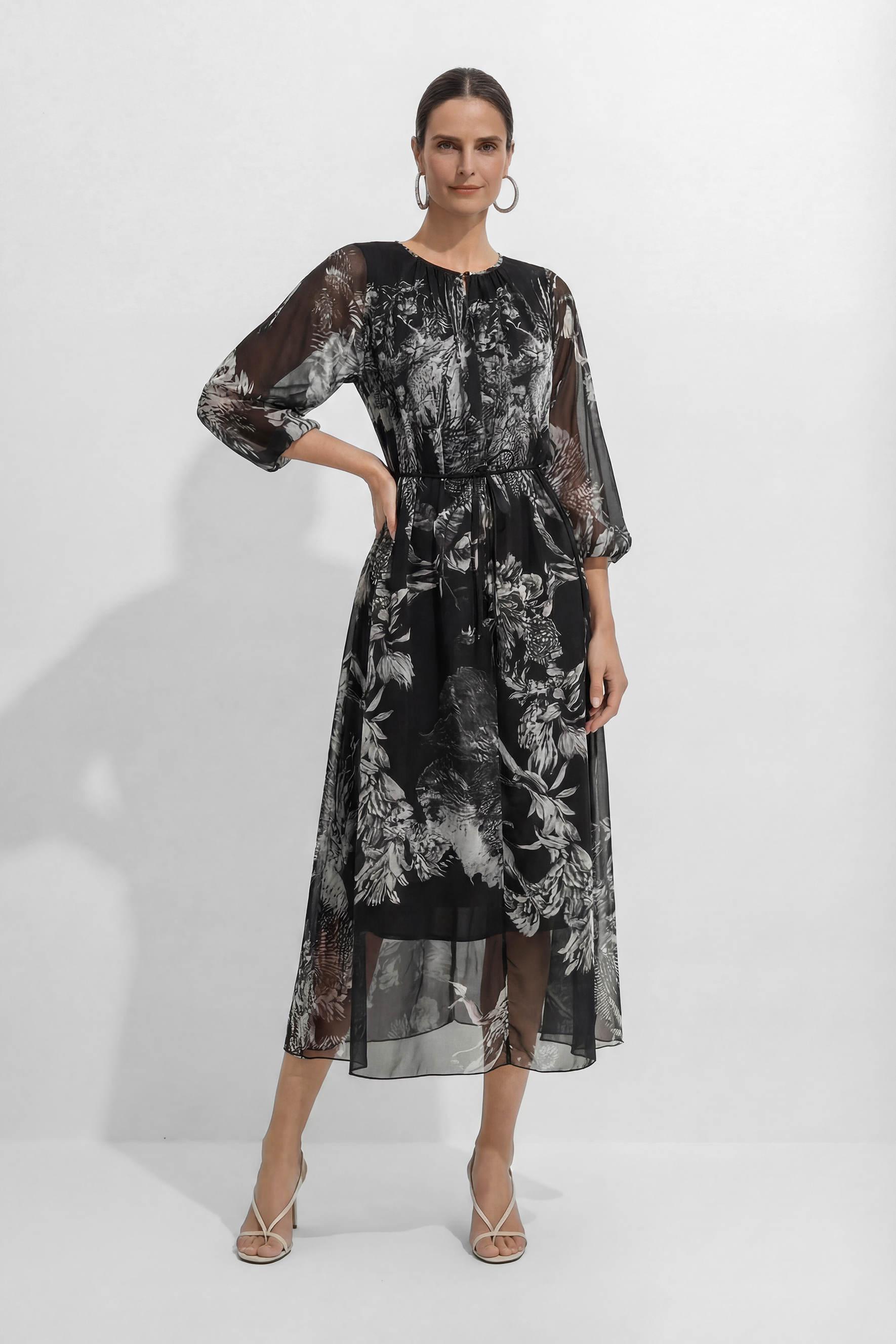 Shadow Garden Black Floral Print Puff Sleeve Maxi Dress