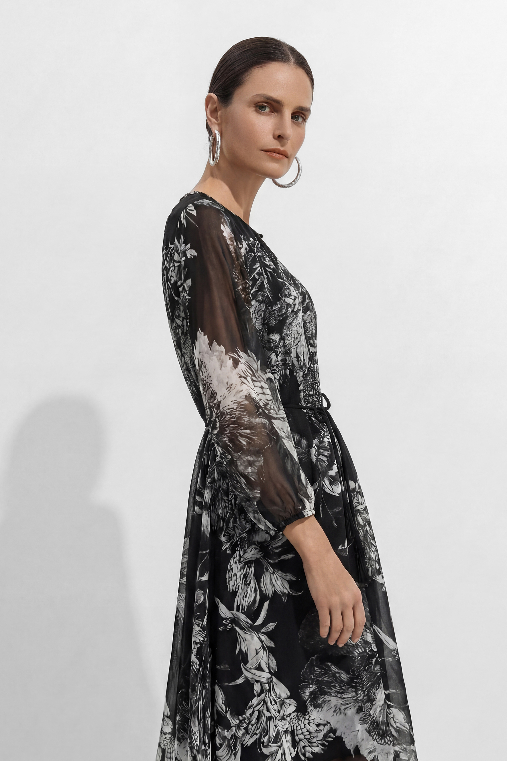Shadow Garden Black Floral Print Puff Sleeve Maxi Dress