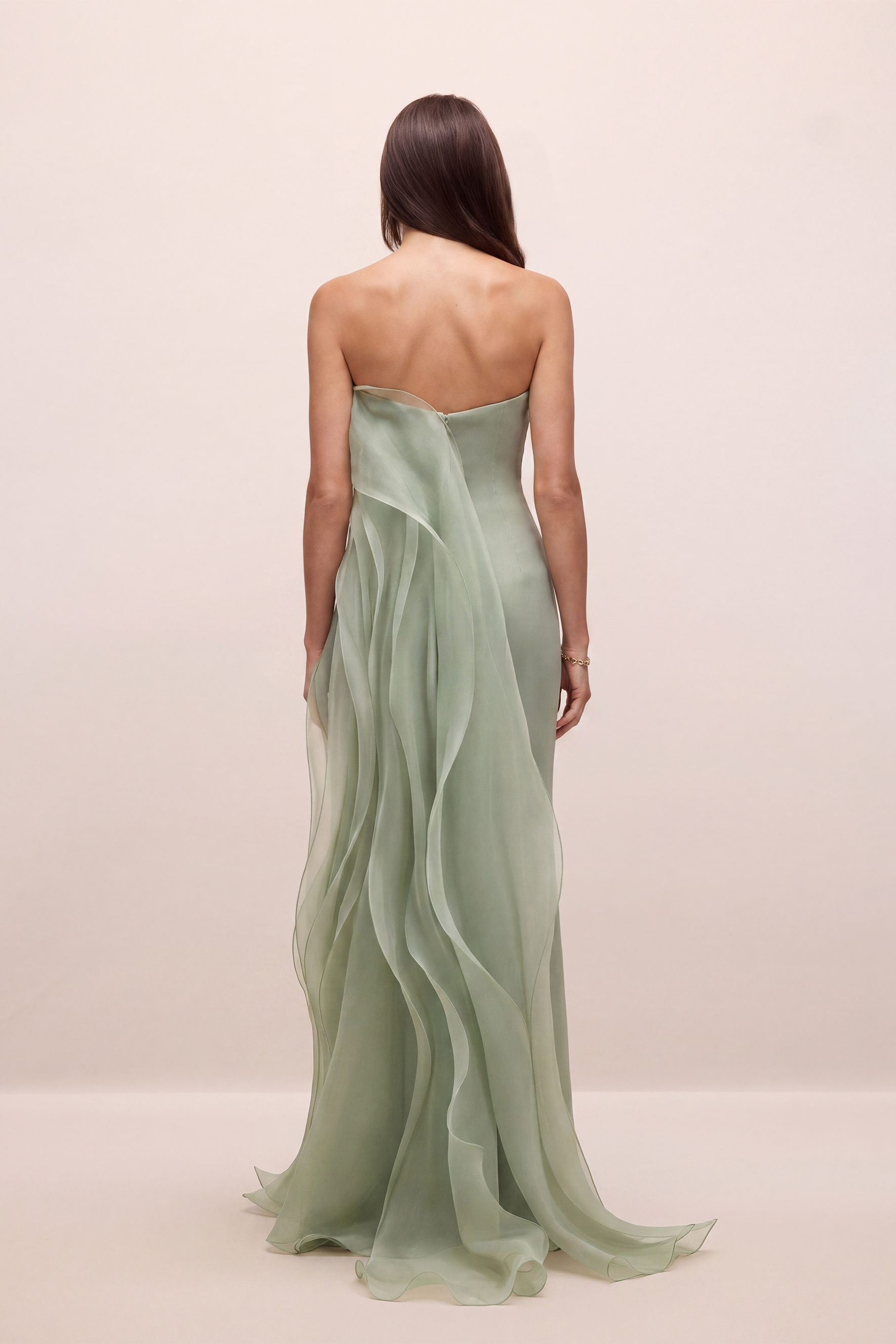 Lost in the Breeze Green Deep V Neck Ruffle Maxi Dress