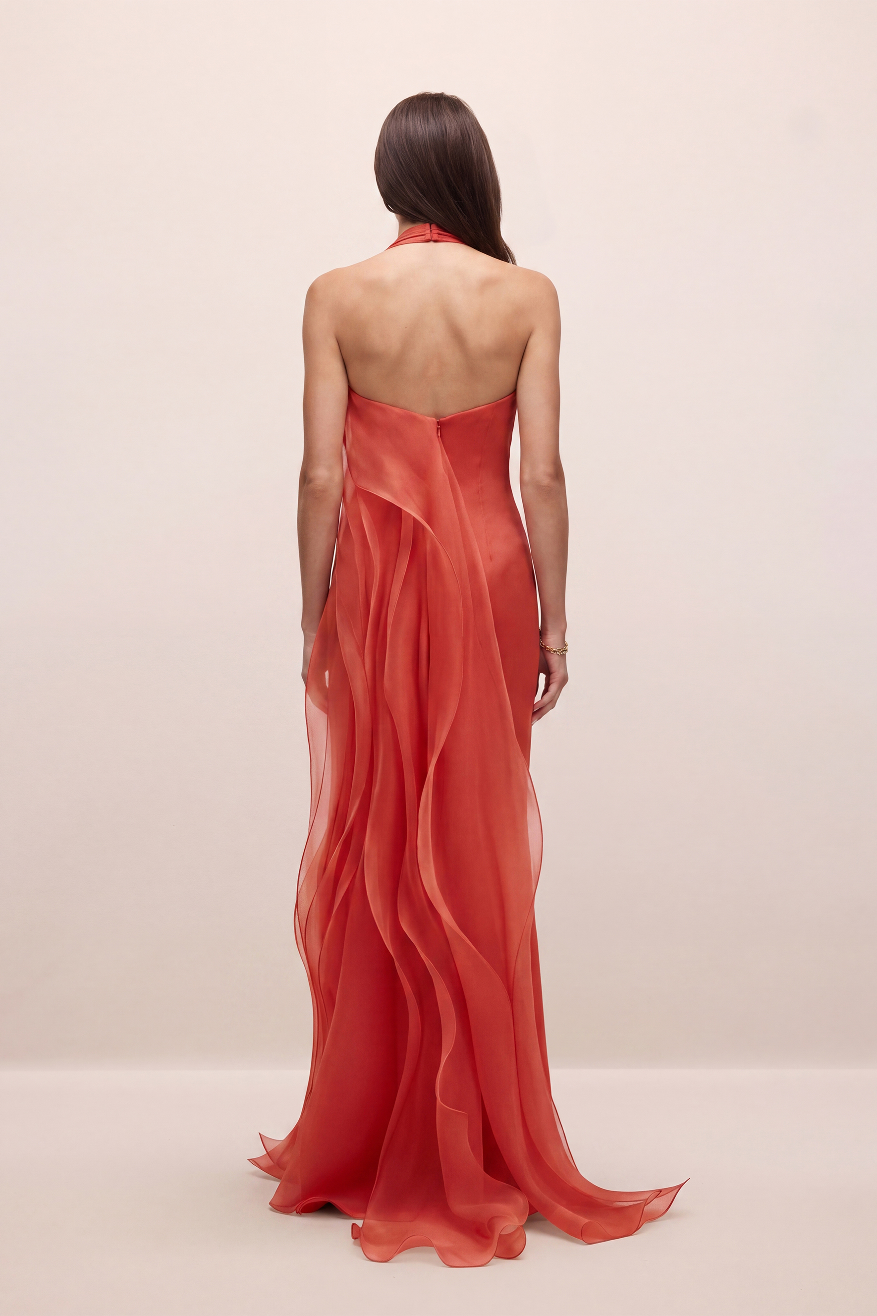 Lost in the Breeze Orange Deep V Neck Ruffle Maxi Dress