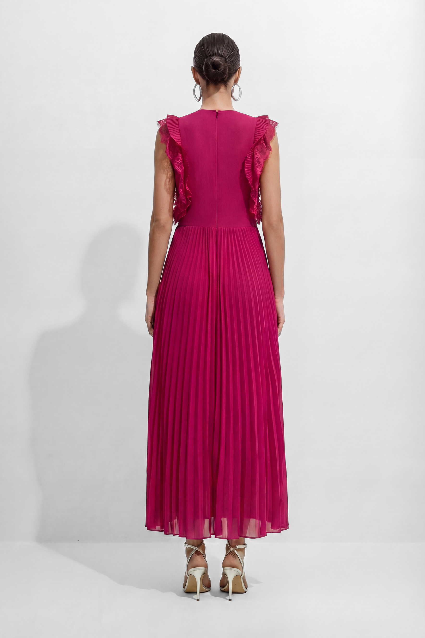 Main Character Mood Hot Pink Pleated Ruffle Sleeve Maxi Dress