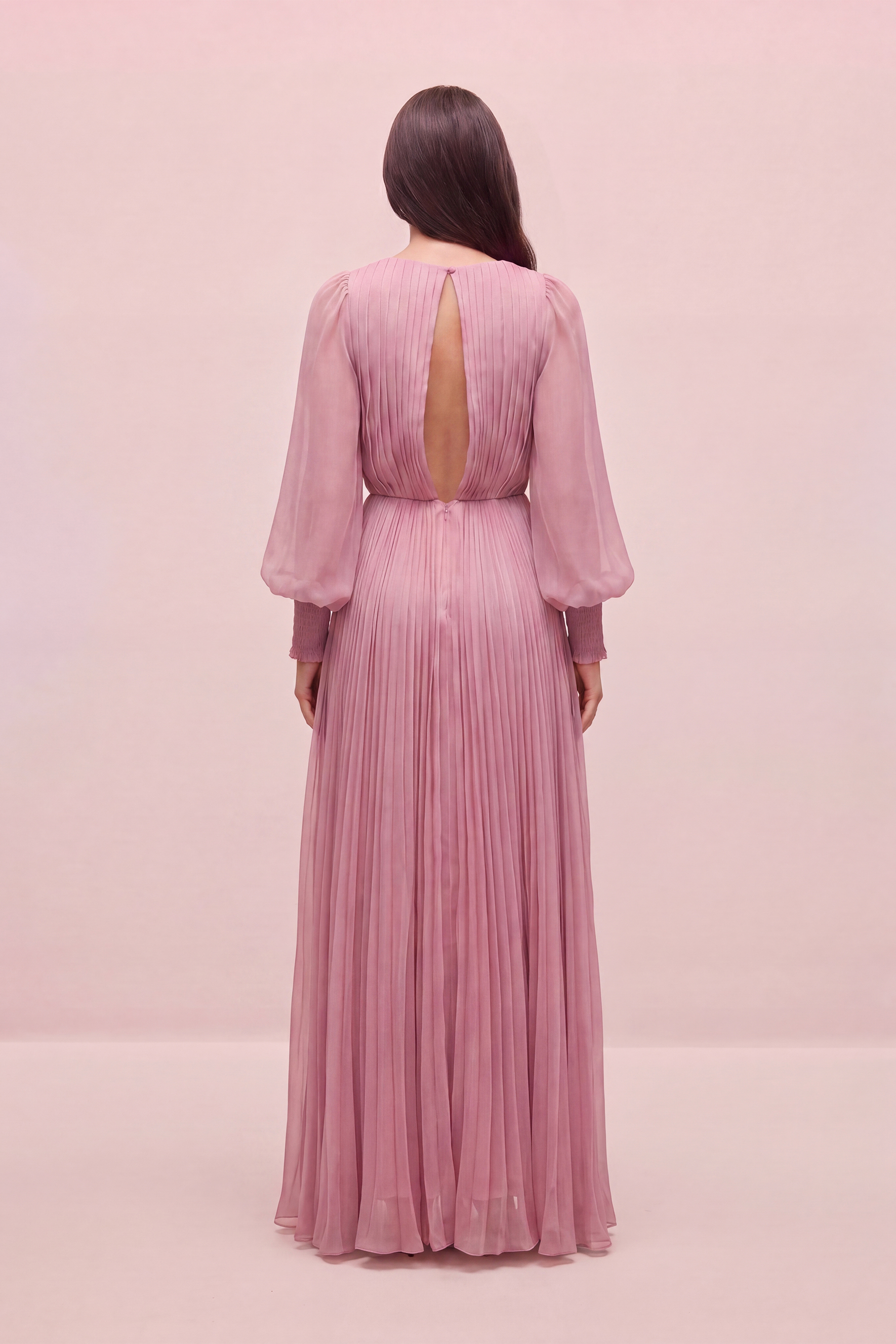 Purely Captivating Pink Cowl Neck Sheer Chiffon Maxi Dress