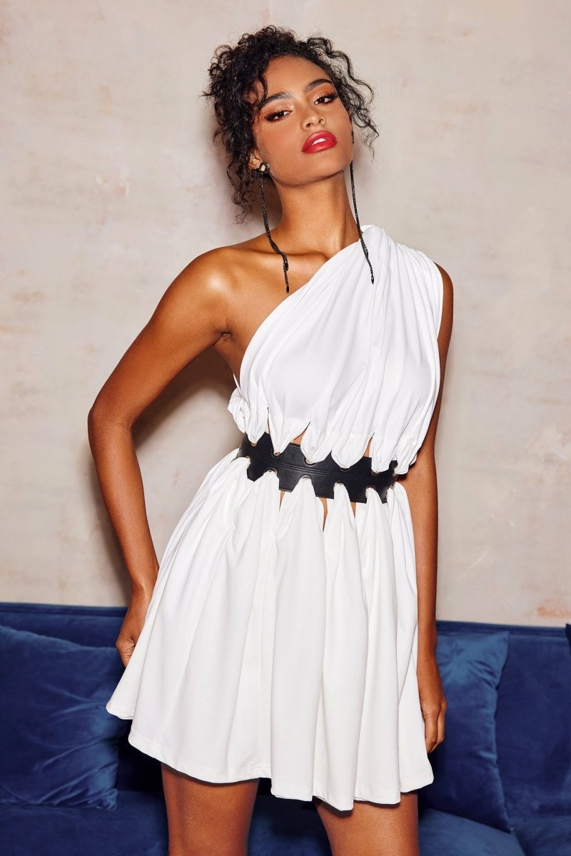 dresses-Gemma Belted One Shoulder Mini Dress-SD00602262418-White-M - Sunfere