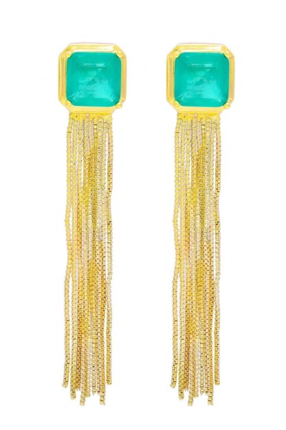accessories-Geometric Gem Tassel Drop Earrings-SA00605162807-Gold - Sunfere