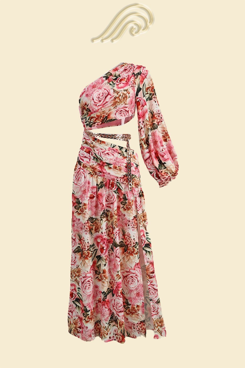 Gertrude Printed Cut-out Asymmetry Maxi Dress