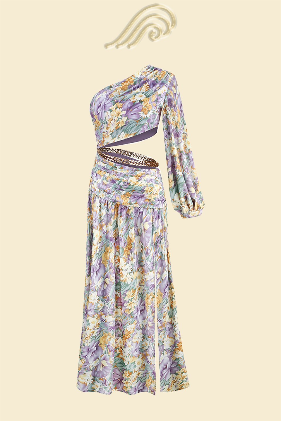 Gertrude Printed Cut-out Asymmetry Maxi Dress