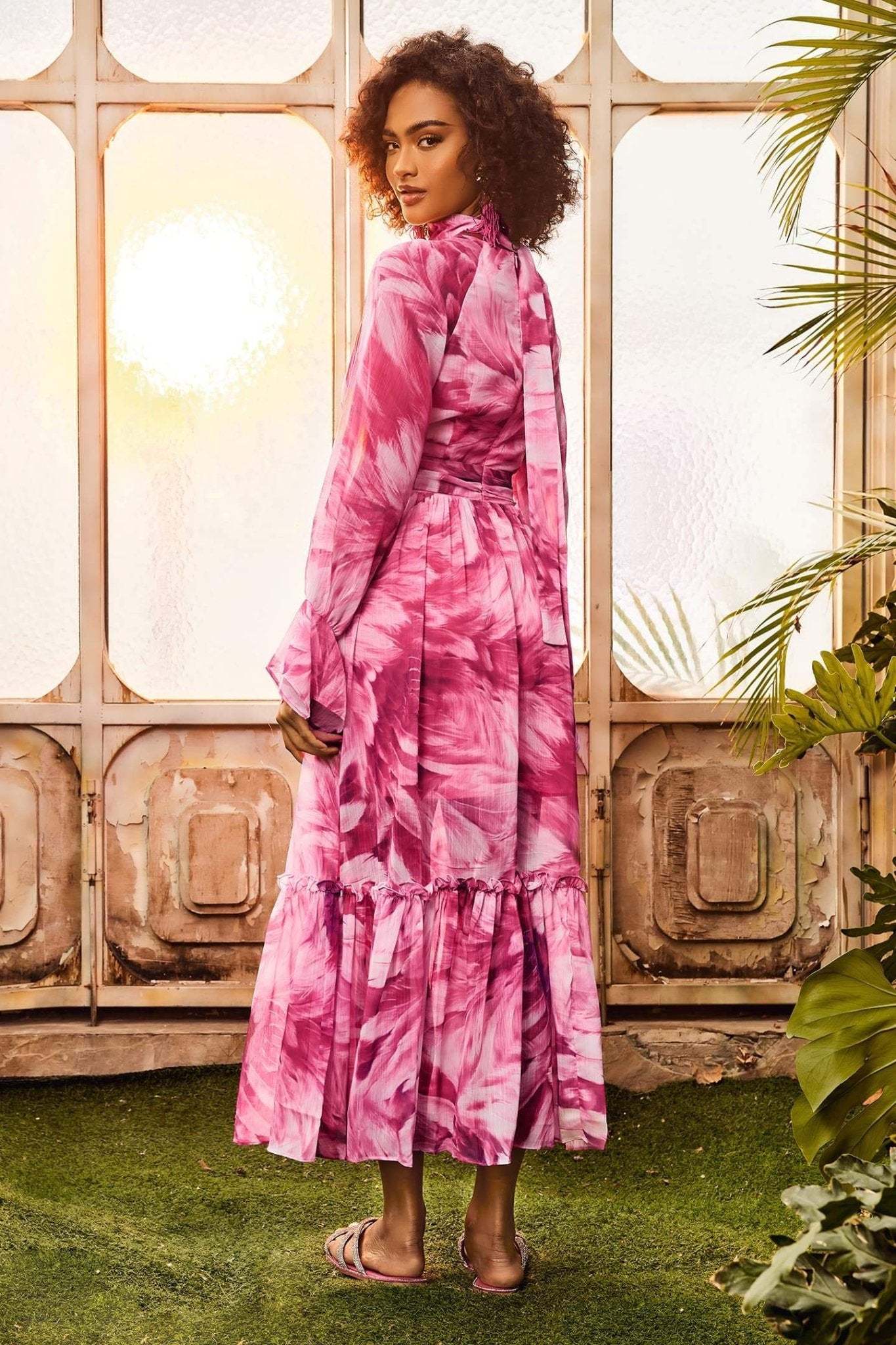 dresses-Gilda V-neck Chiffon Maxi Dress-SD00602262314-Pink-S - Sunfere