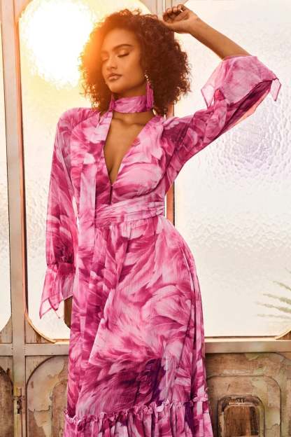 dresses-Gilda V-neck Chiffon Maxi Dress-SD00602262314-Pink-S - Sunfere