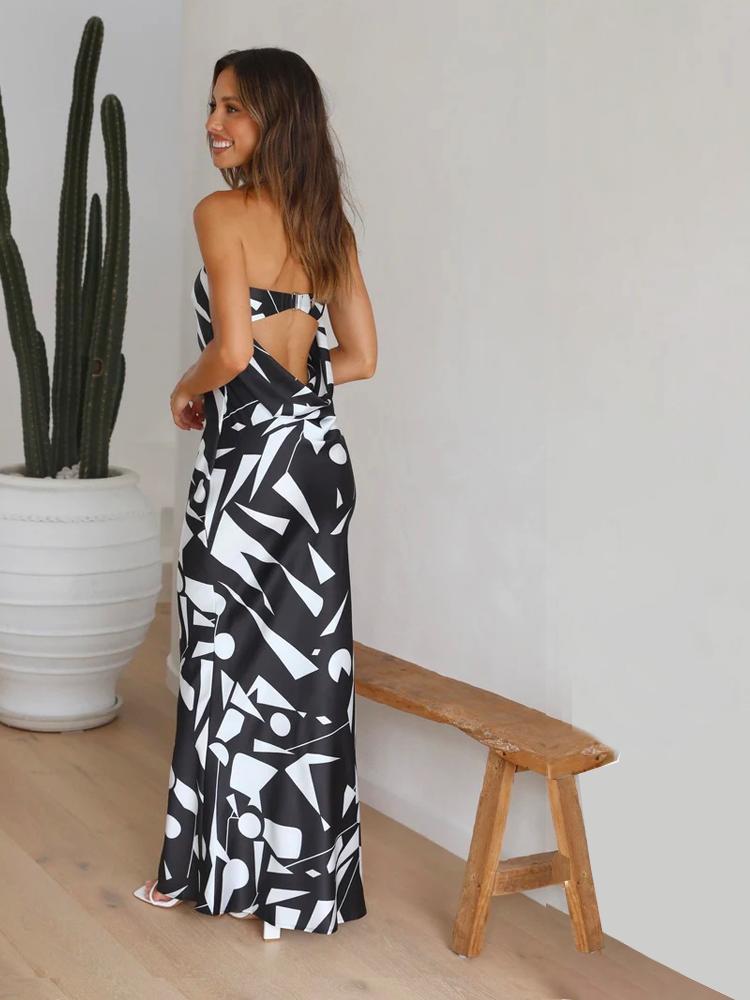 Ginny Printed Strapless Trumpet Maxi Slip Dress-Sunfere