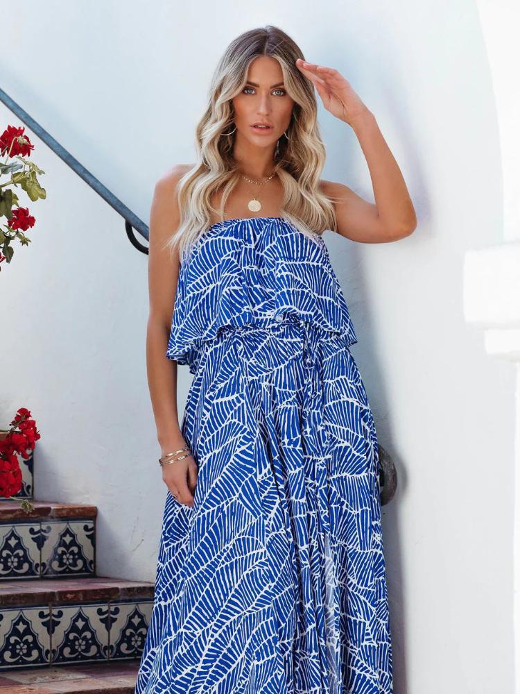 Gloria Printed Flare Maxi Dress-Sunfere