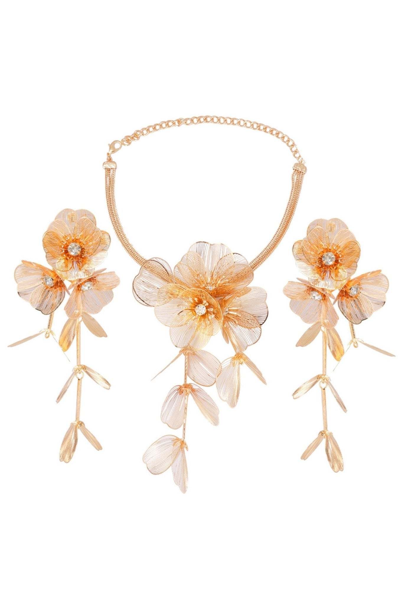 Gold Mesh Diamante Flower Jewelry Set