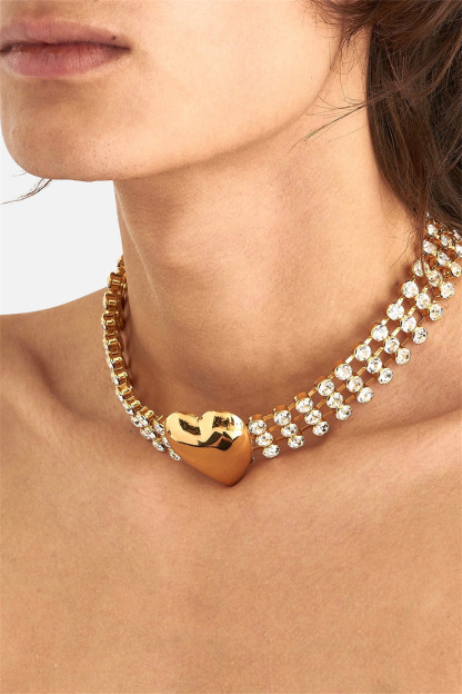 Metal Heart Embellished Rhinestone Choker-Sunfere
