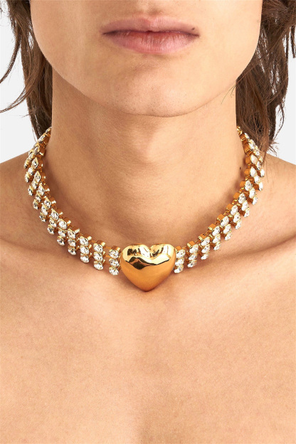 Metal Heart Embellished Rhinestone Choker-Sunfere