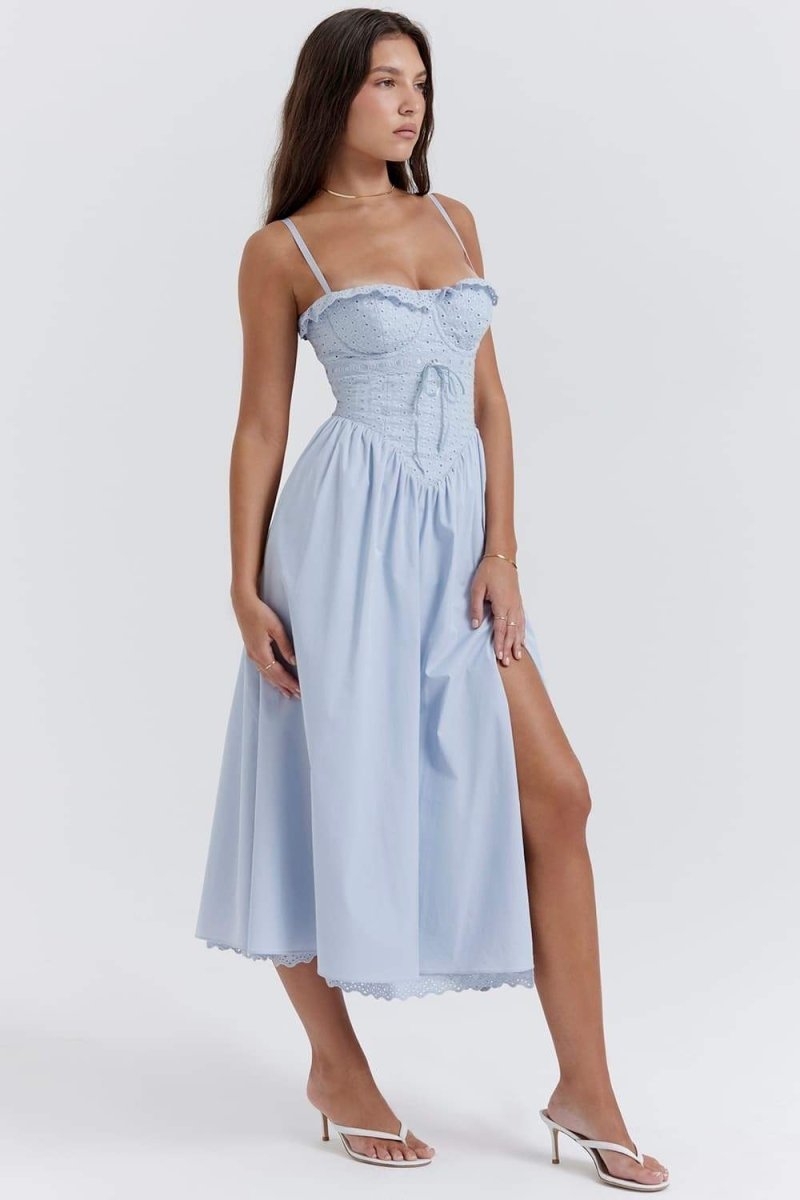 Helen Embroidered Lace Corset Midi Dress-Sunfere