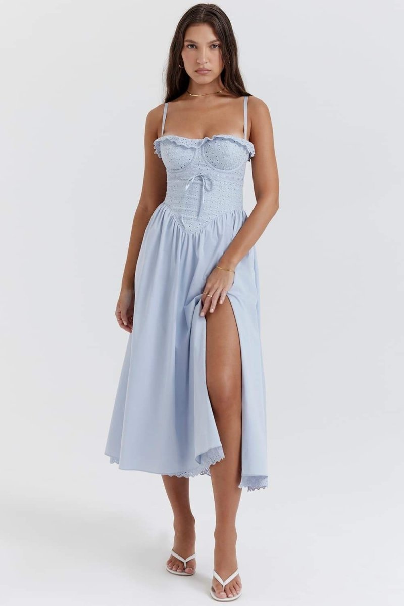 Helen Embroidered Lace Corset Midi Dress-Sunfere