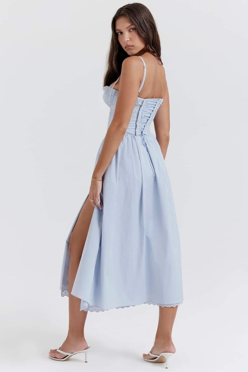 Helen Embroidered Lace Corset Midi Dress-Sunfere