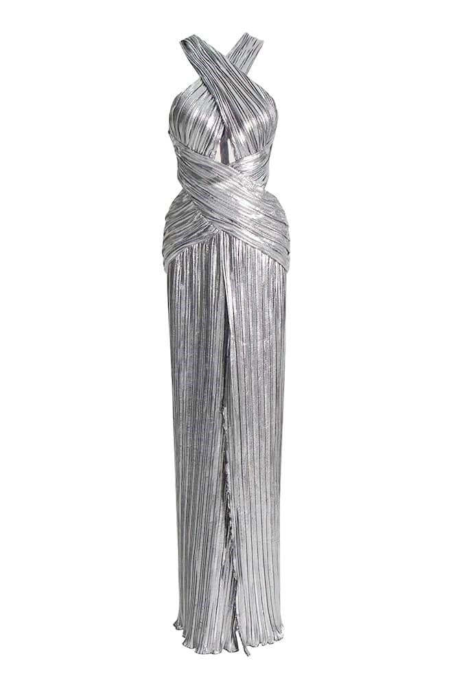Heloise Metallic Cross Halter Neck Maxi Dress-Sunfere