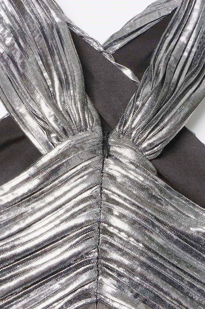 Heloise Metallic Cross Halter Neck Maxi Dress-Sunfere