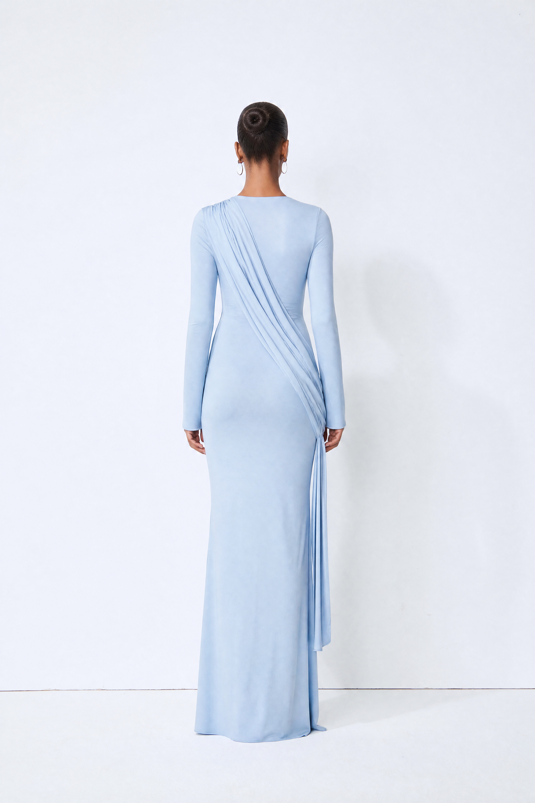 Dangerous Romance Blue Cowl Neck Draped Maxi Dress
