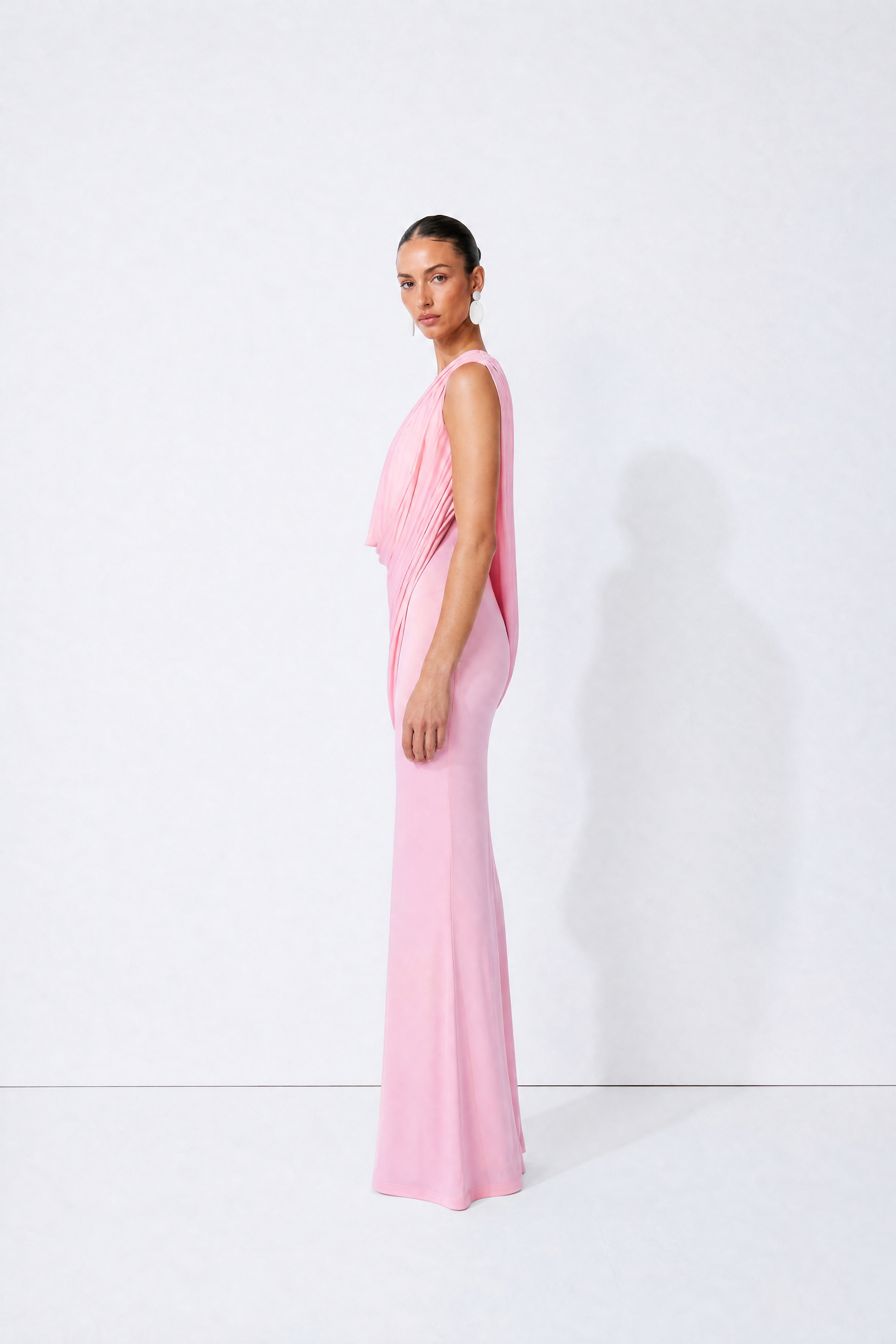 Dangerous Romance Pink Cowl Neck Draped Maxi Dress