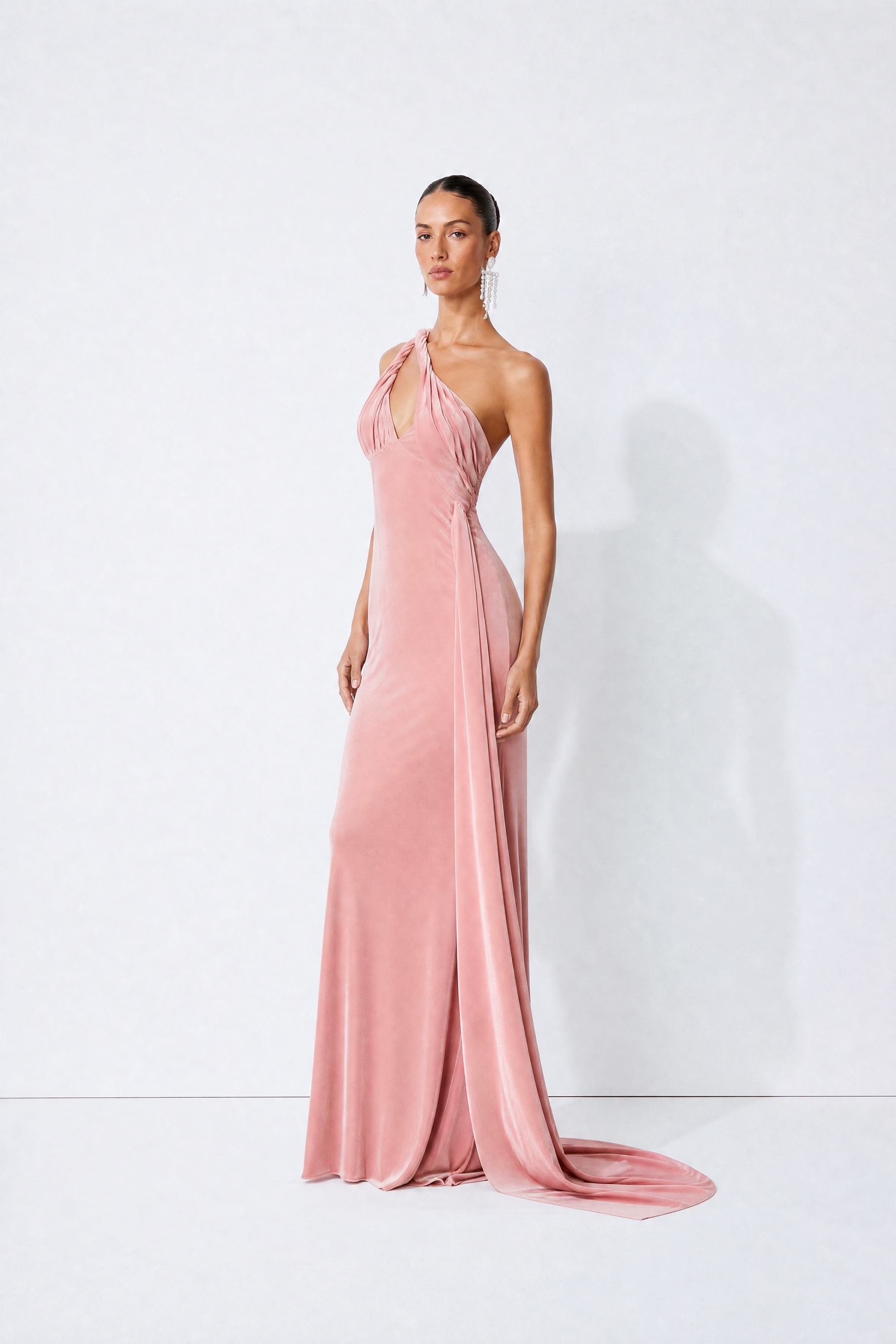 Velvet Hour Pink One Shoulder Twisted Strap Maxi Dress