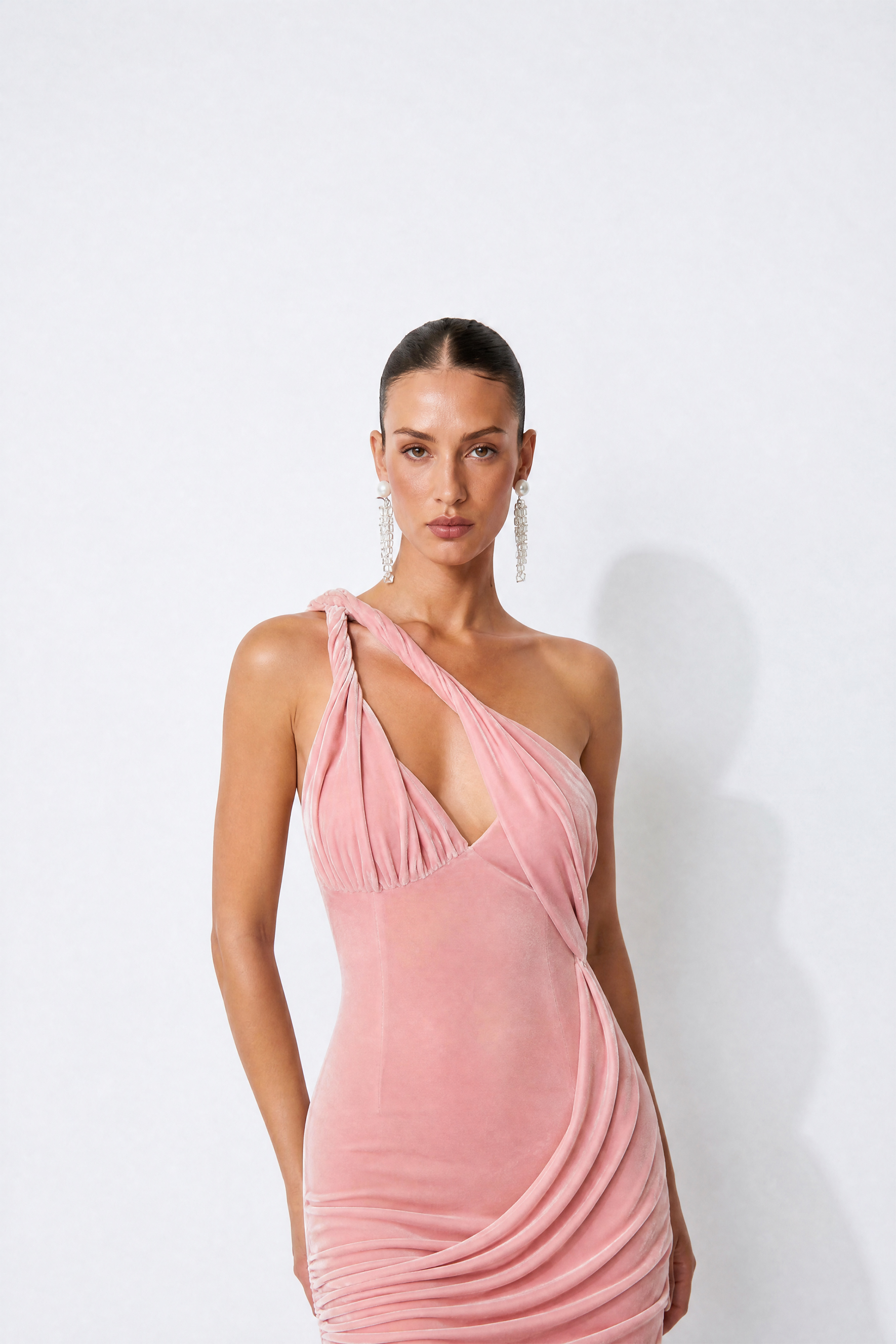 Velvet Hour Pink One Shoulder Twisted Strap Maxi Dress
