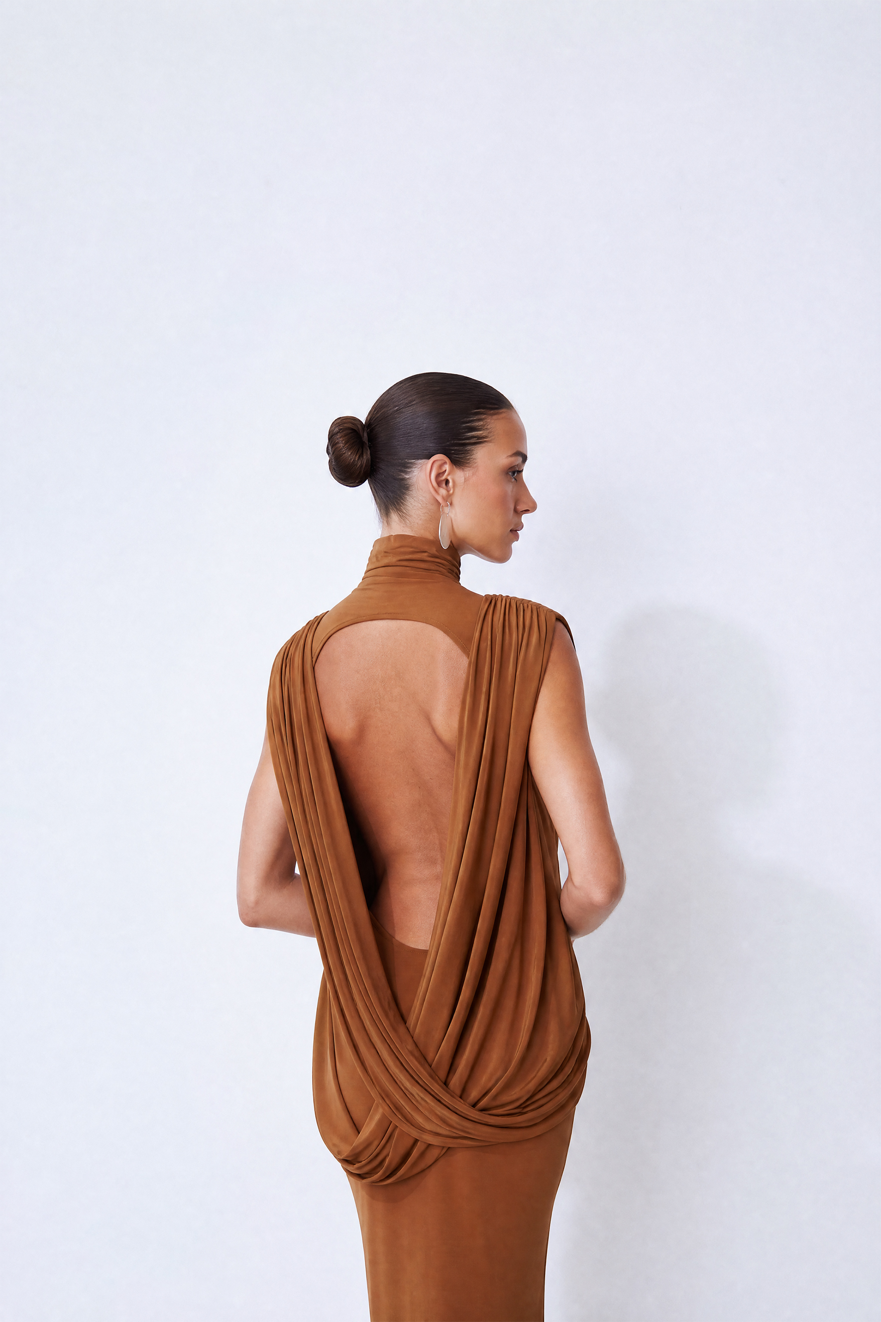 All Day Gorgeous Brown High Neck Open Back Maxi Dress