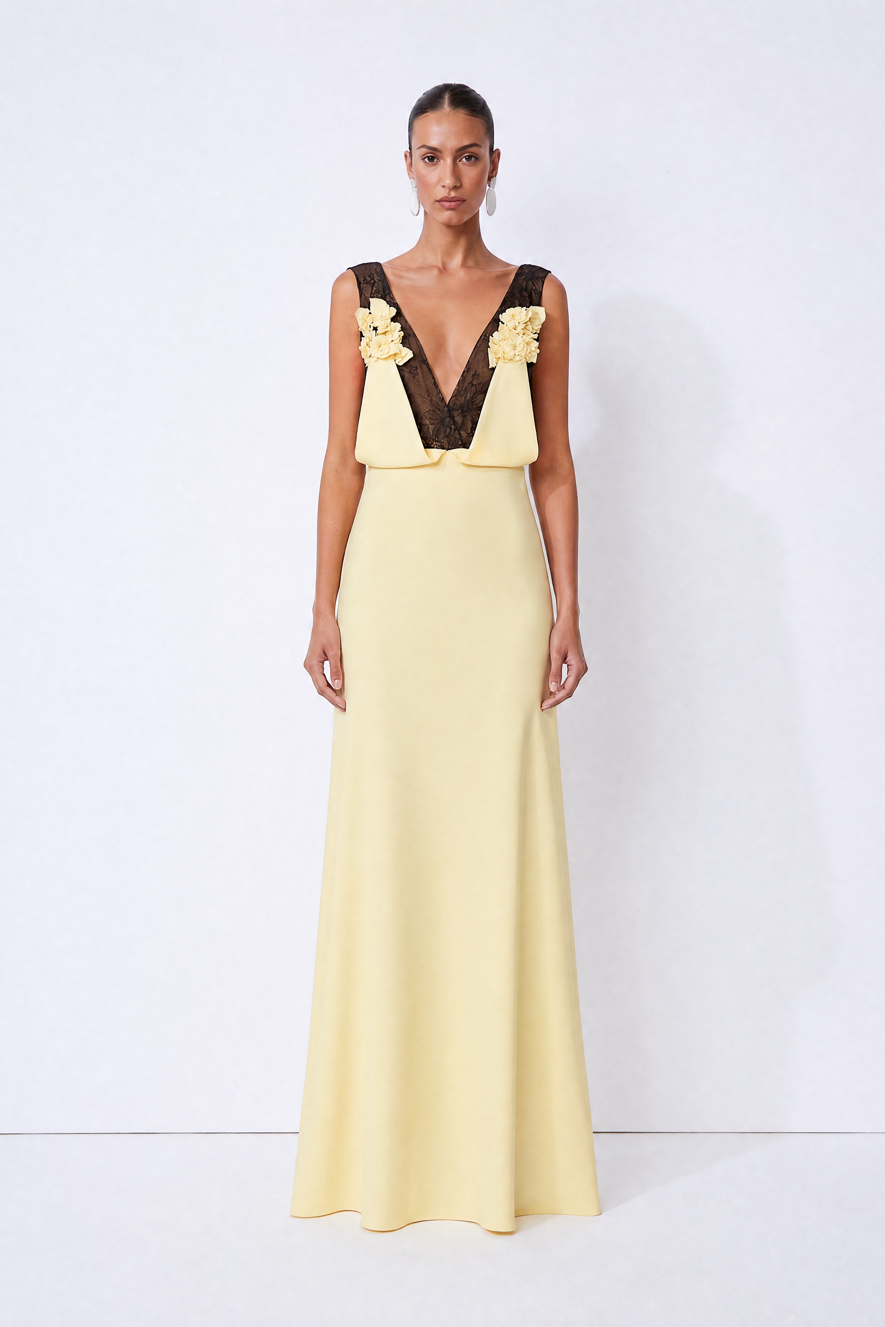 All Eyes on Me Yellow Floral Deep V Open Back Maxi Dress