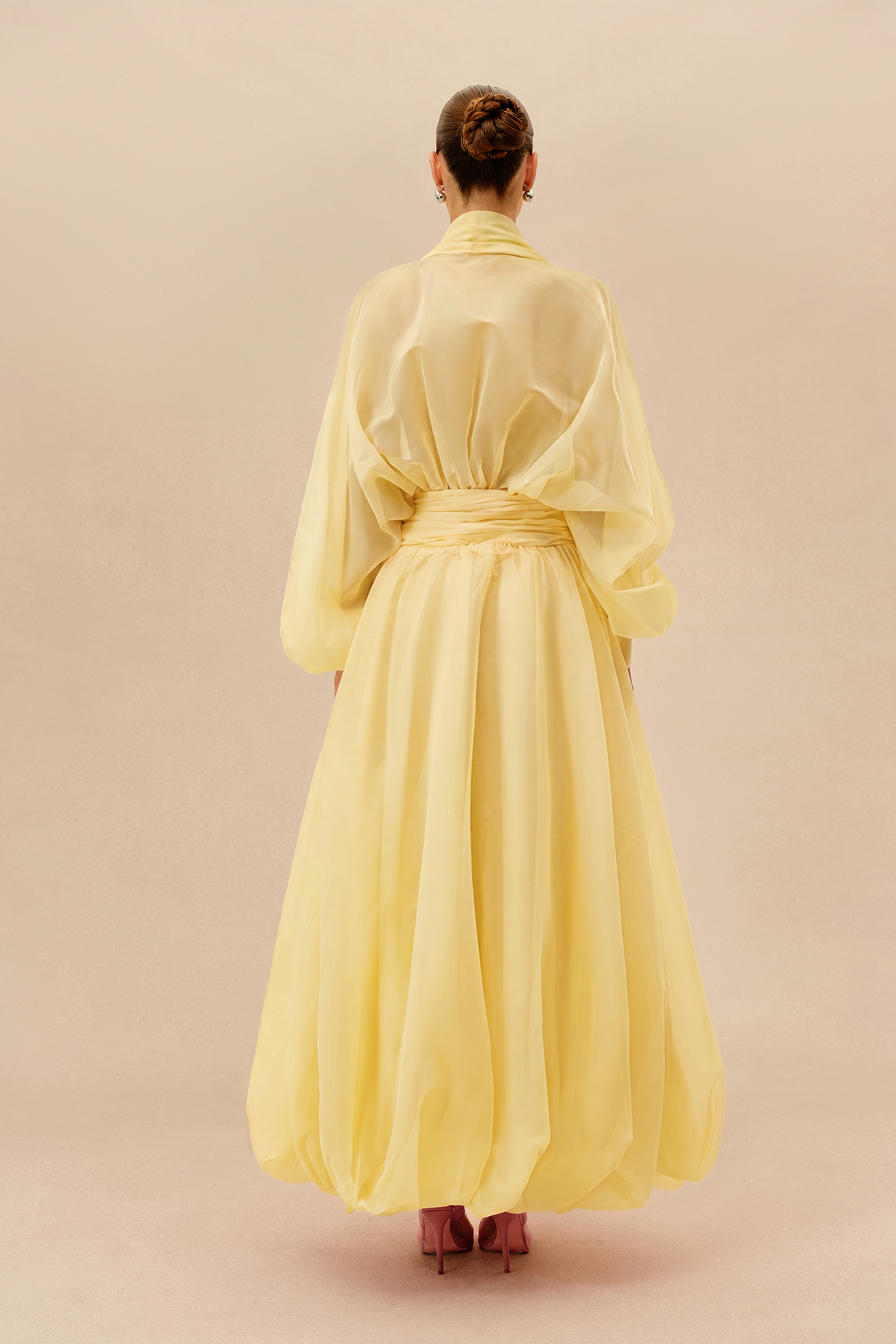 Elegant Moment Yellow Deep V-neck Puff Sleeve Maxi Dress