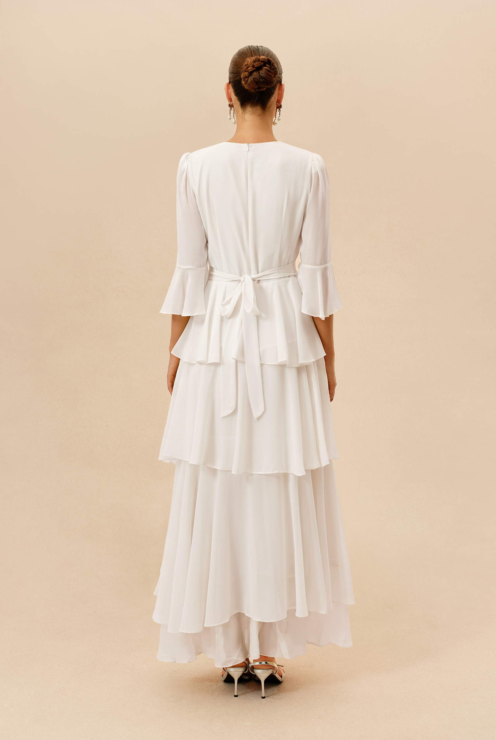 Soft Attraction White Flared Sleeve Tiered Maxi Dress