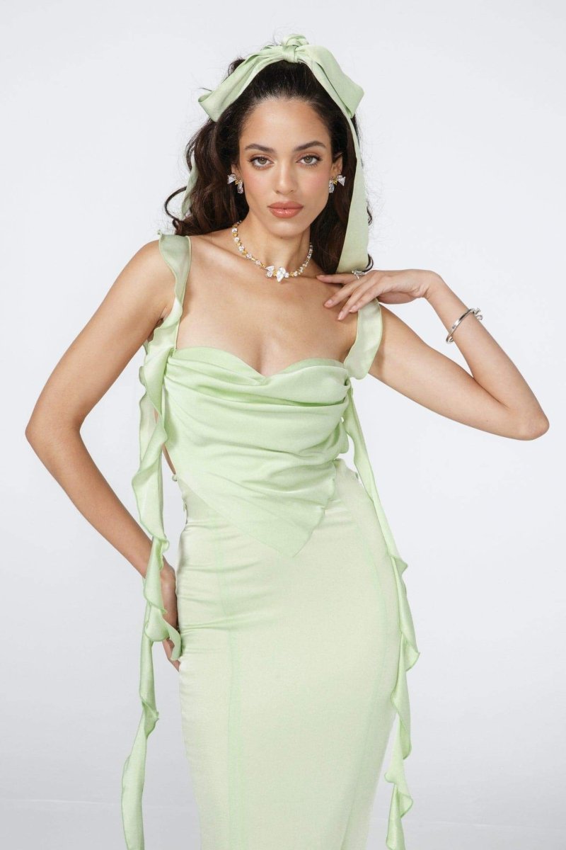 Hilda Ruffle Ribbon Backless Maxi Dress-Sunfere