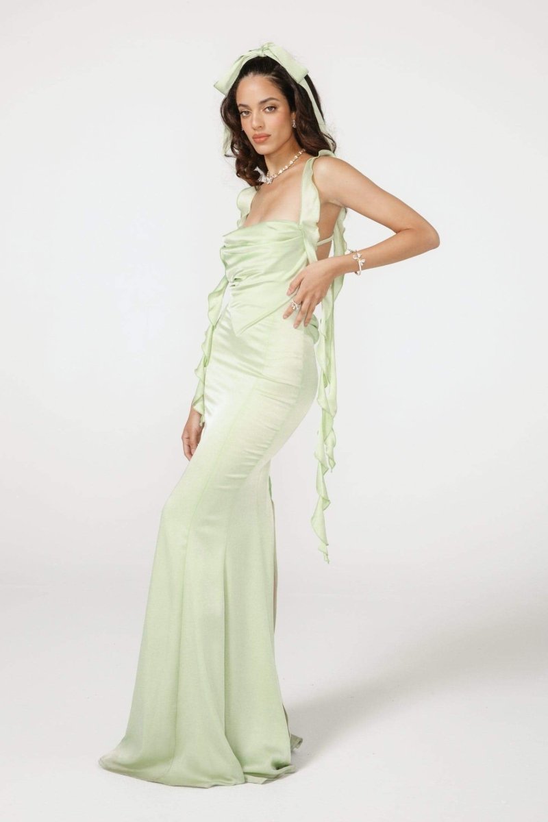 Hilda Ruffle Ribbon Backless Maxi Dress-Sunfere