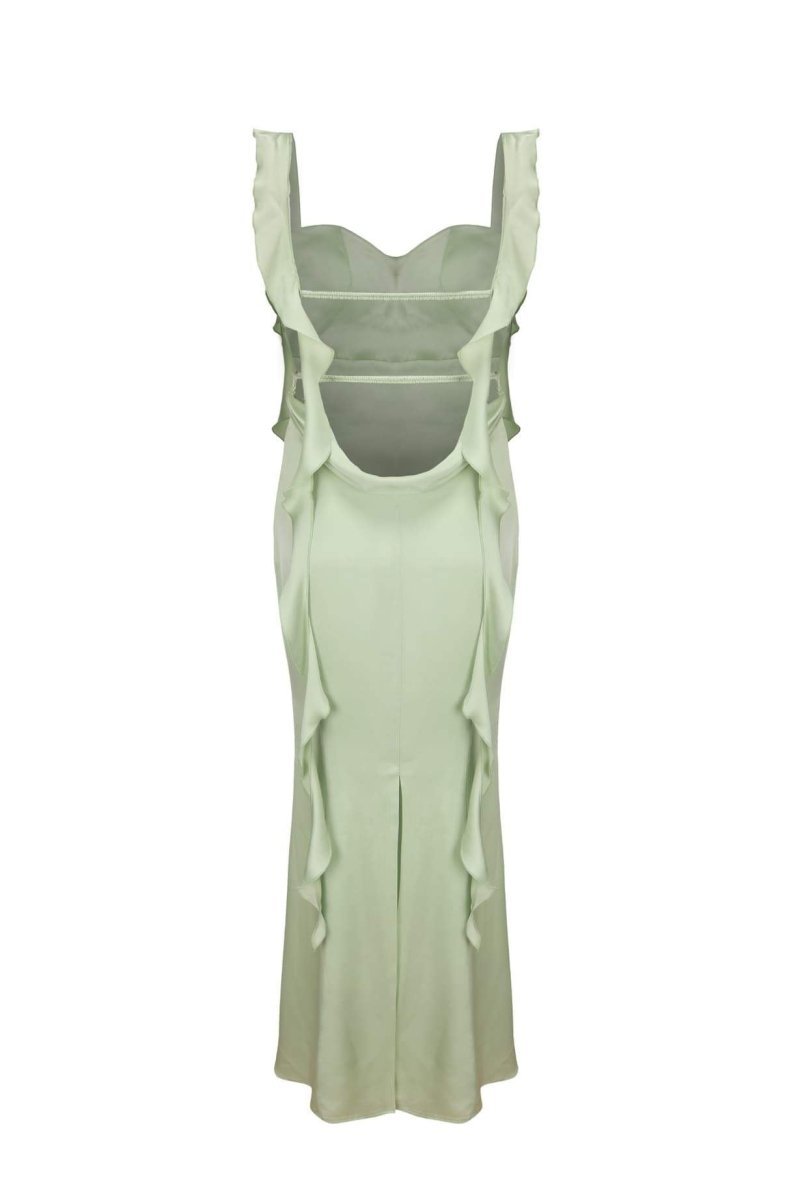 Hilda Ruffle Ribbon Backless Maxi Dress-Sunfere