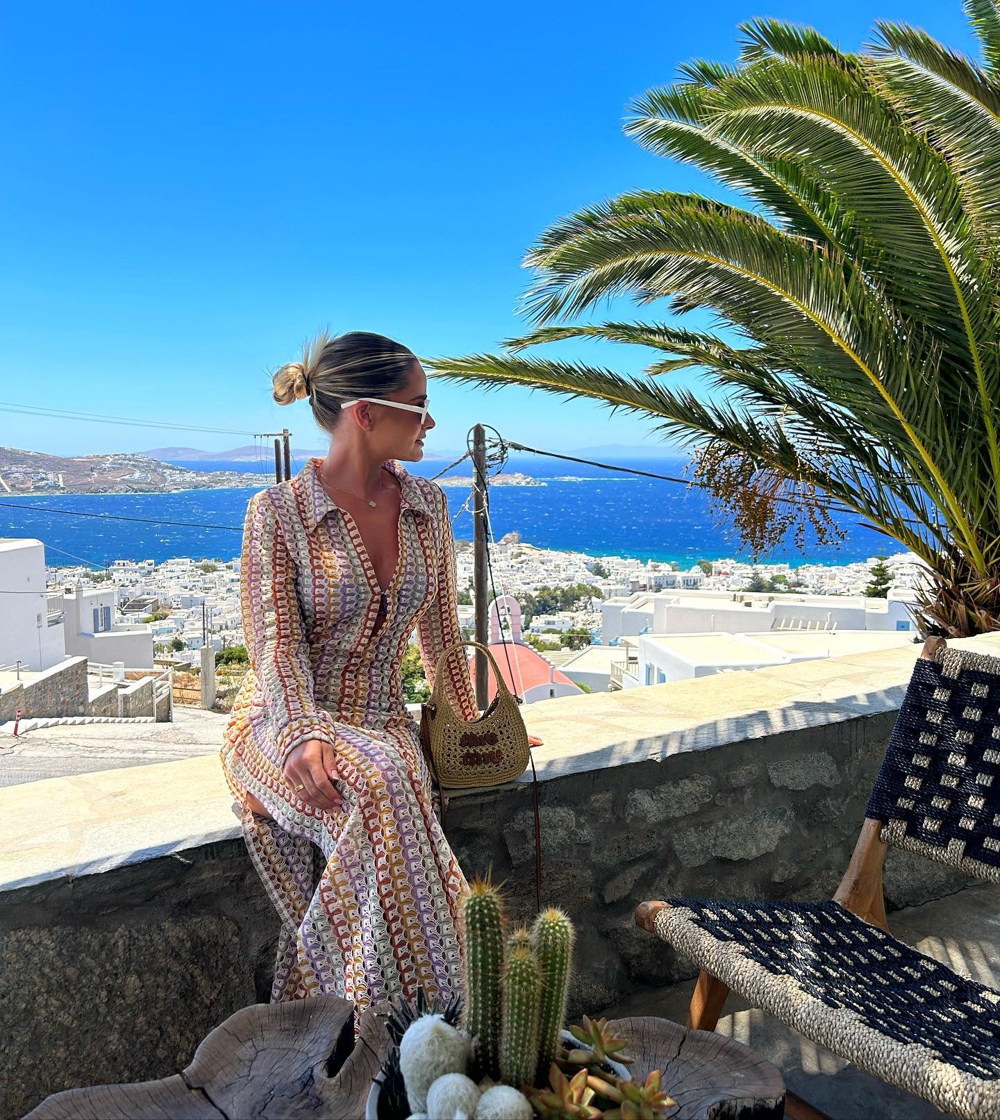 V-neck collared crochet maxi dress in vacation