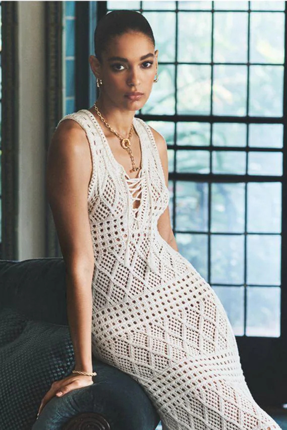 Cora Sleeveless Hollow Out Knit Maxi Dress-Sunfere