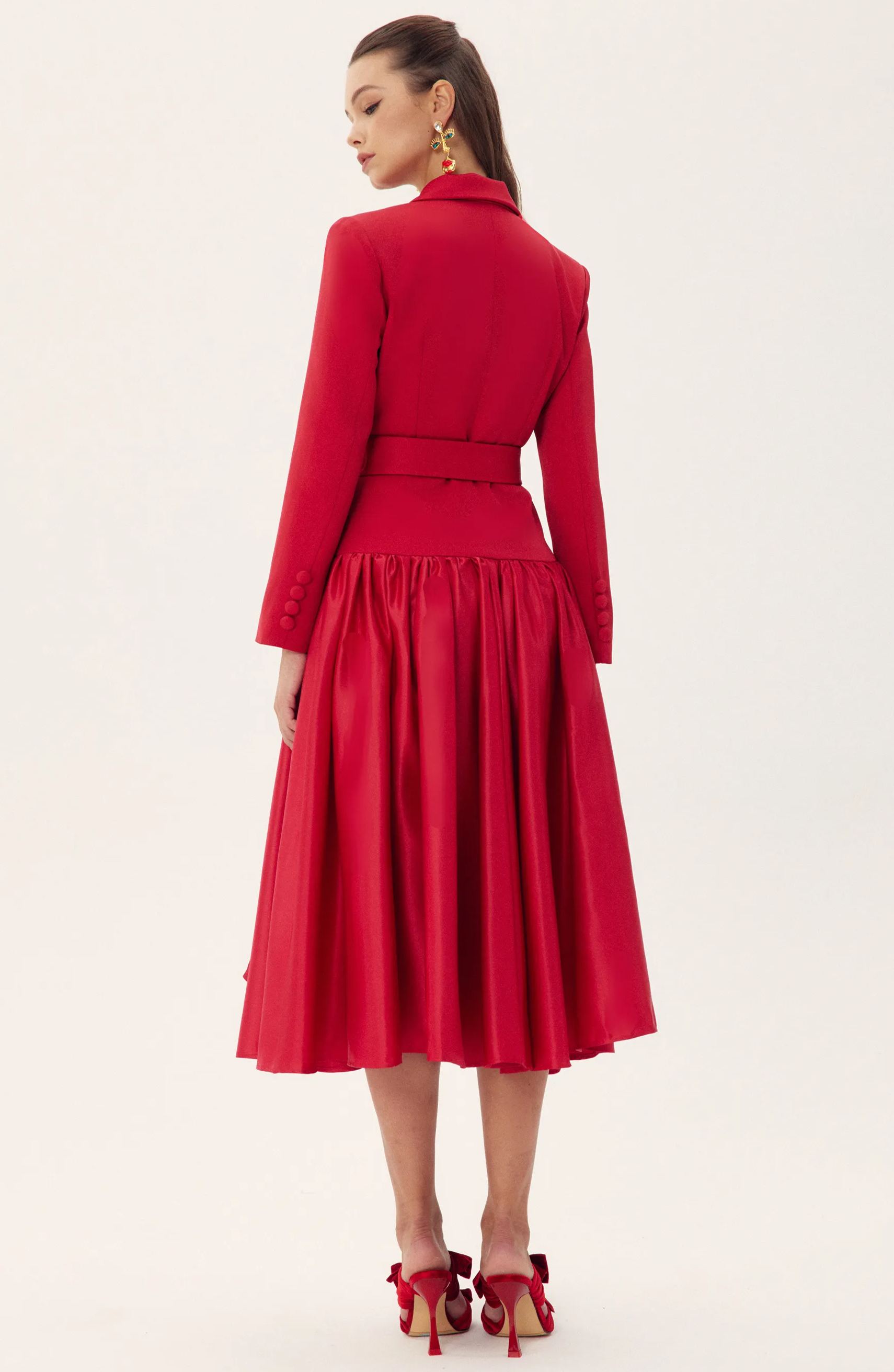 Daphne Notch Lapel Long Sleeve Midi Dress-Sunfere