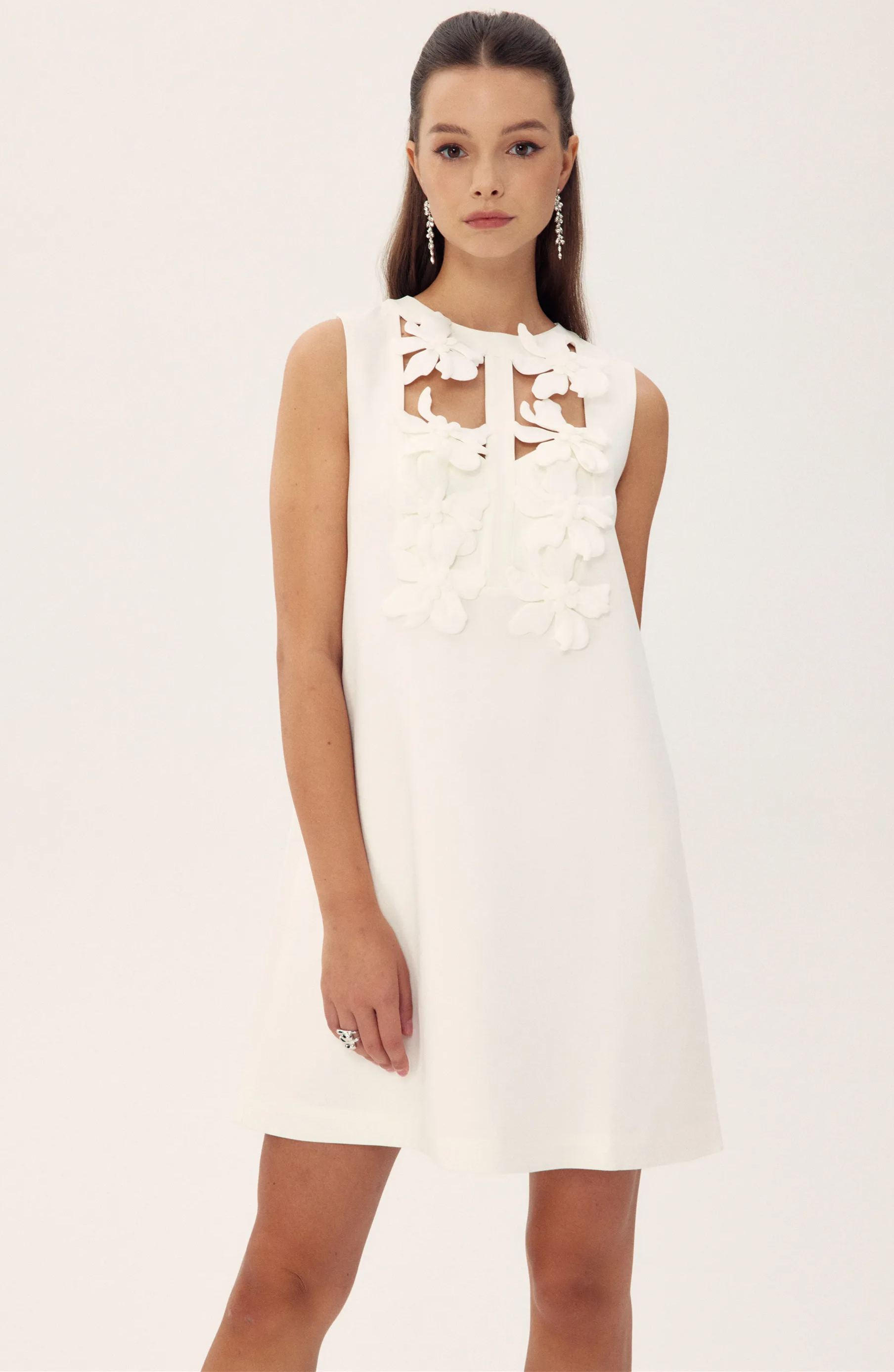 Beverly Flower Embroidered Cutout Mini Dress-Sunfere