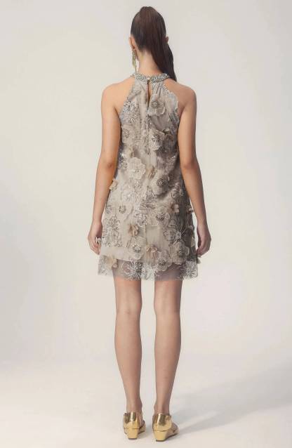Ella Halter Floral Embroidered Sequins Mini Dress