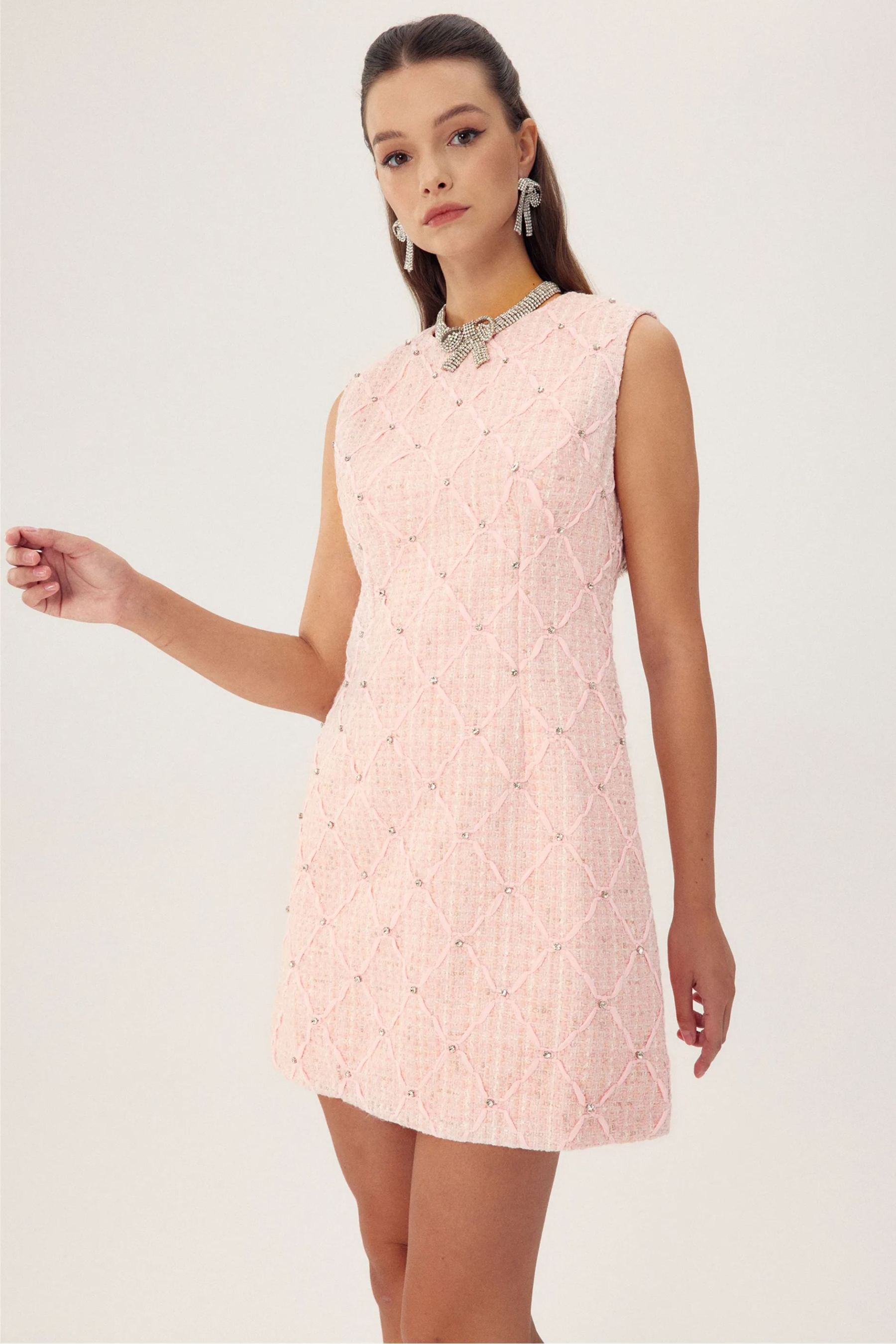 Cynthia Crystal-embellished Mini Tweed Dress-Sunfere