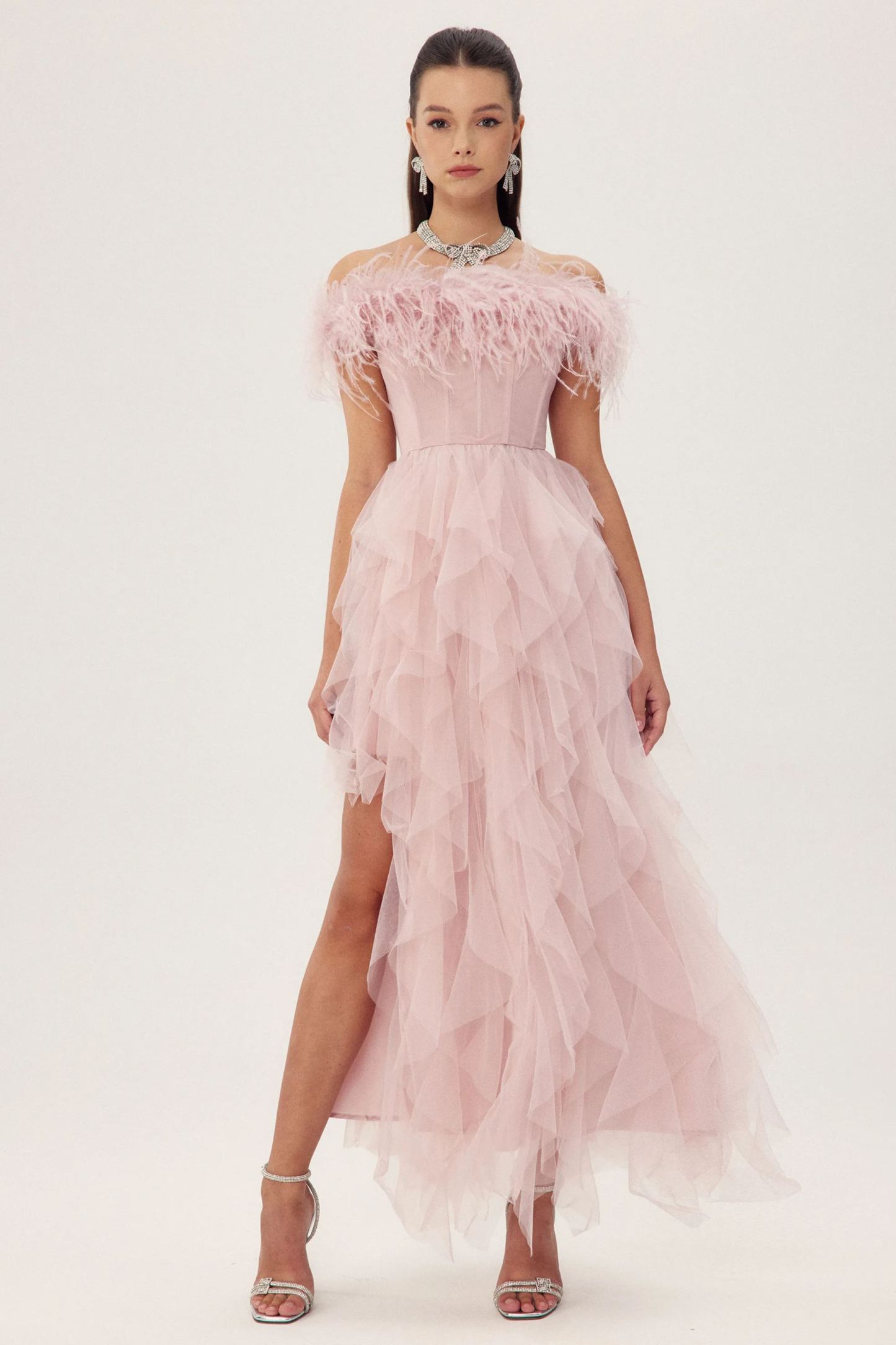 Elaine Feather Corset Maxi Tulle Dress-Sunfere-Julia0816,new,pink,maxi,Dress,tulle,feather,corset ,ruffle,glamour,ss24,8.3,off shoulder Elaine Feather Corset Maxi Tulle Dress-Sunfere-Julia0816,new,pink,maxi,Dress,tulle,feather,corset ,ruffle,glamour,ss24,8.3,off shoulder
