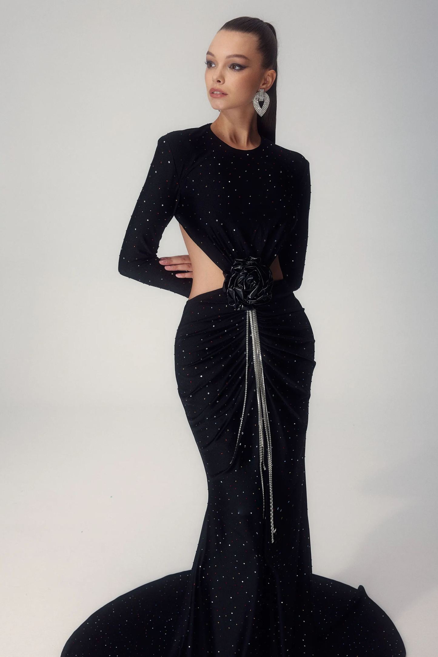 Mirabelle Diamante Flower Backless Maxi Dress-Sunfere