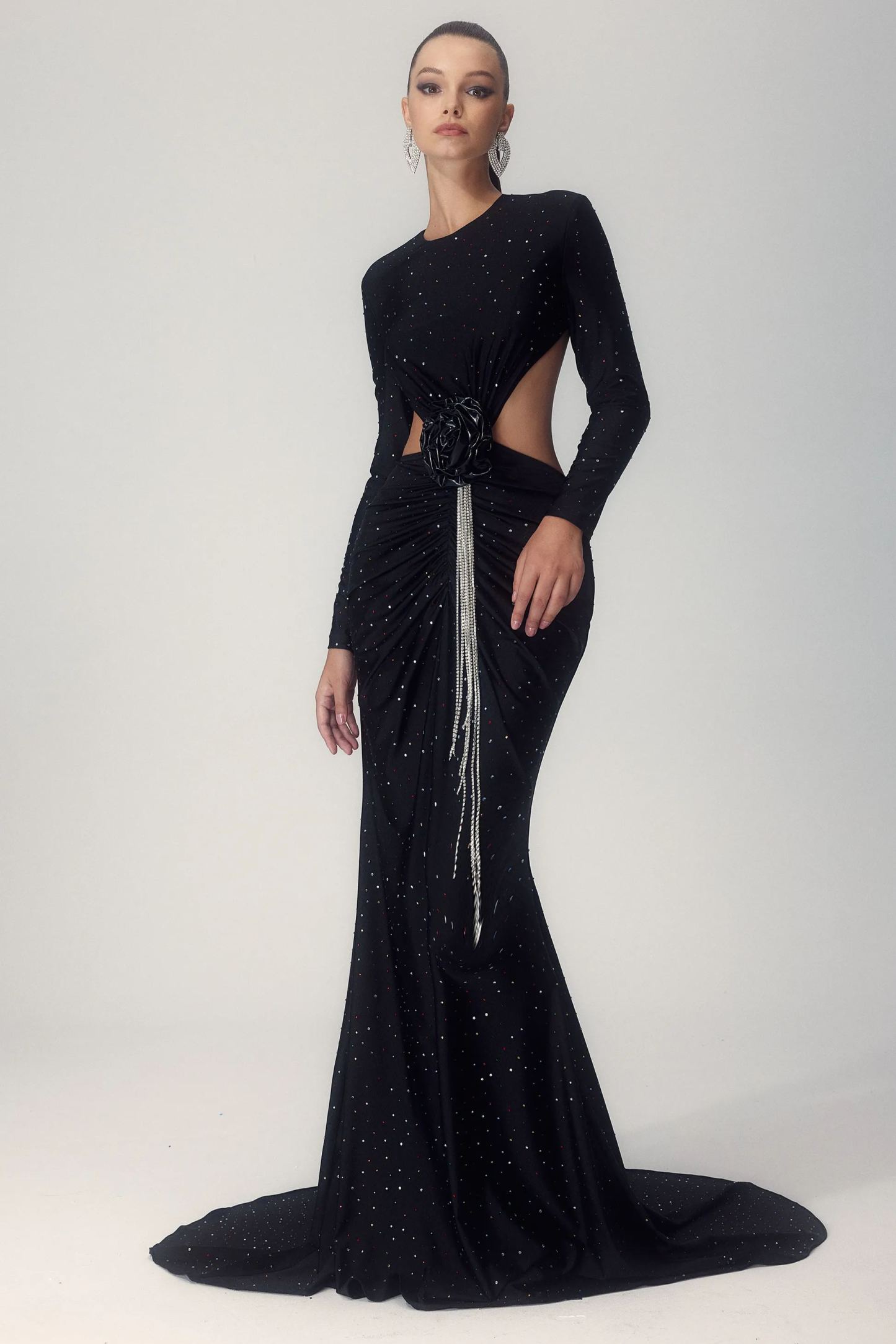 Mirabelle Diamante Flower Backless Maxi Dress-Sunfere