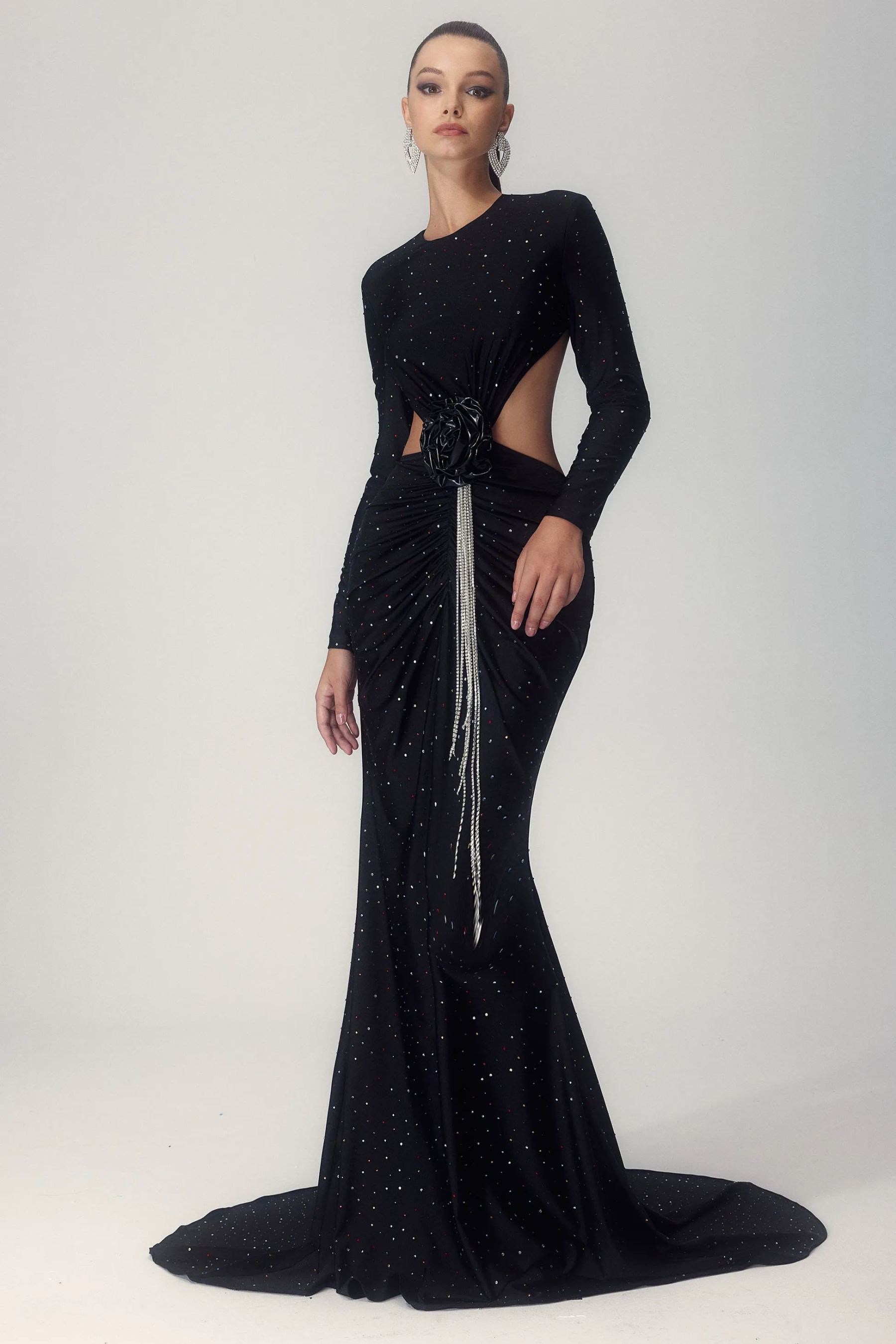 Mirabelle Diamante Flower Backless Maxi Dress-Sunfere