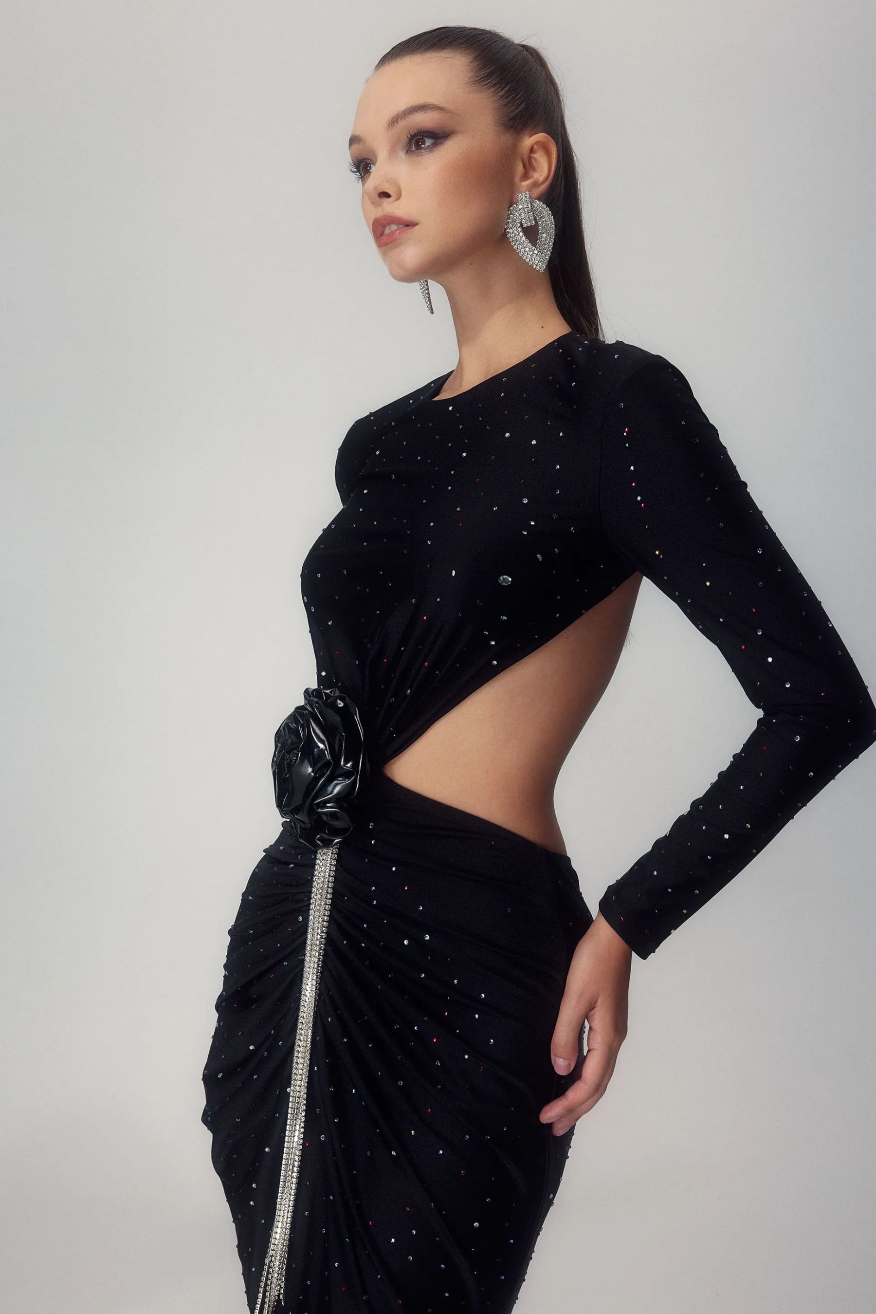 Mirabelle Diamante Flower Backless Maxi Dress-Sunfere