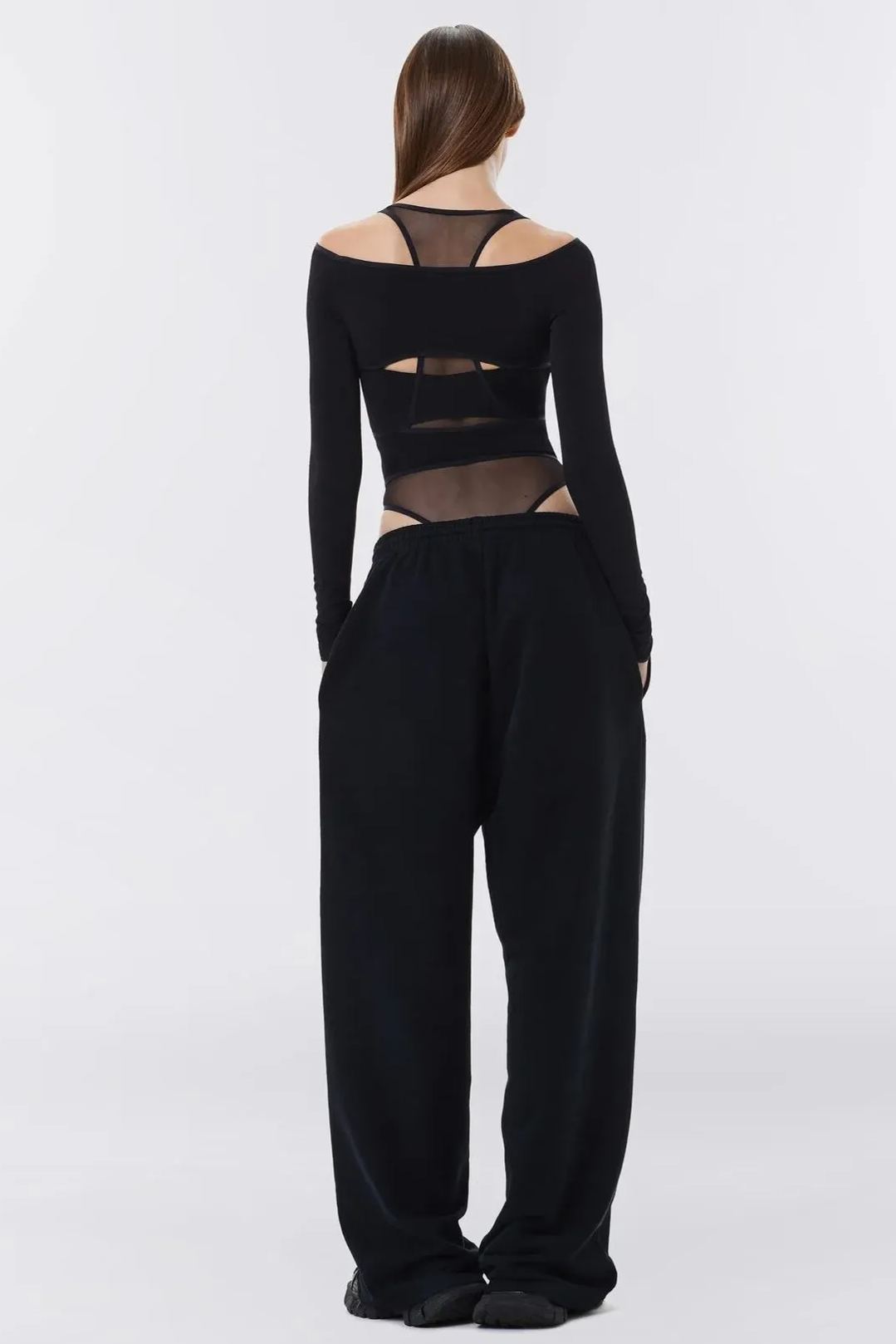 Freda Cut Out Sheer Mesh Bodysuit-Sunfere